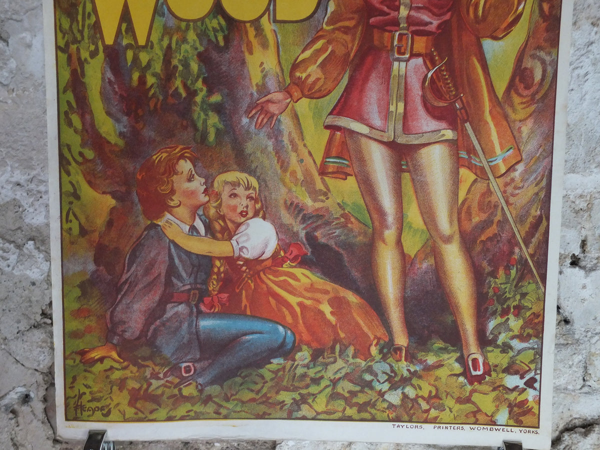Original Vintage British Babes in the Wood Pantomime poster theatre taylors wombwell art deco nouveau print lithograph wall art 1930s