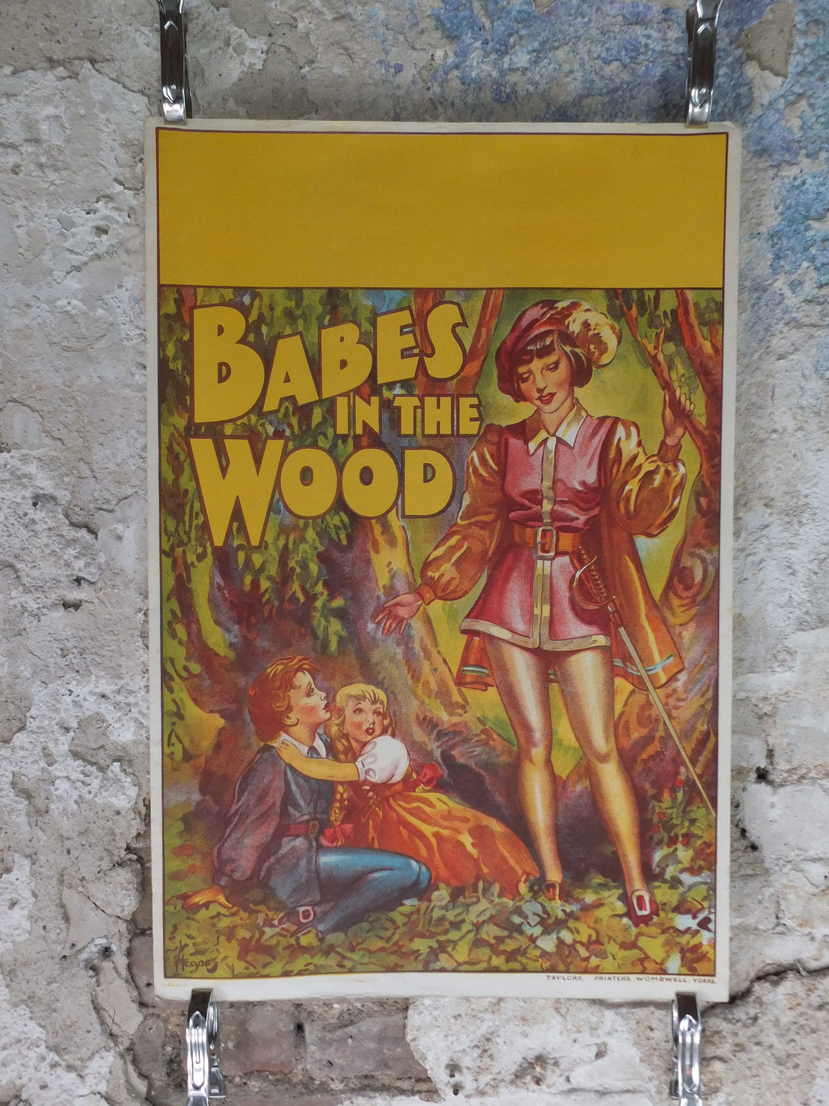 Original Vintage British Babes in the Wood Pantomime poster theatre taylors wombwell art deco nouveau print lithograph wall art 1930s