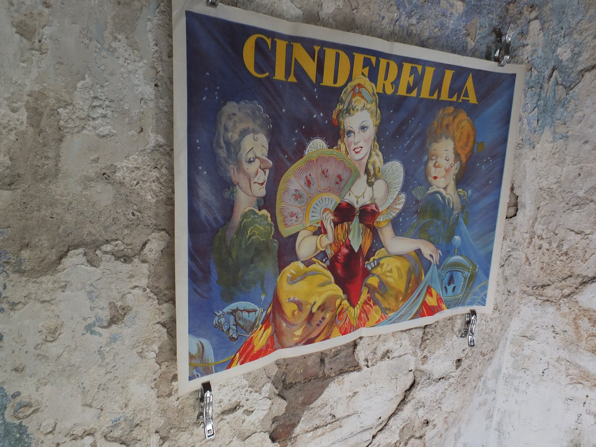 1930s Cinderella Poster, Pantomime theatre, Taylors of Wombwell, British panto, original lithograph wall art decor