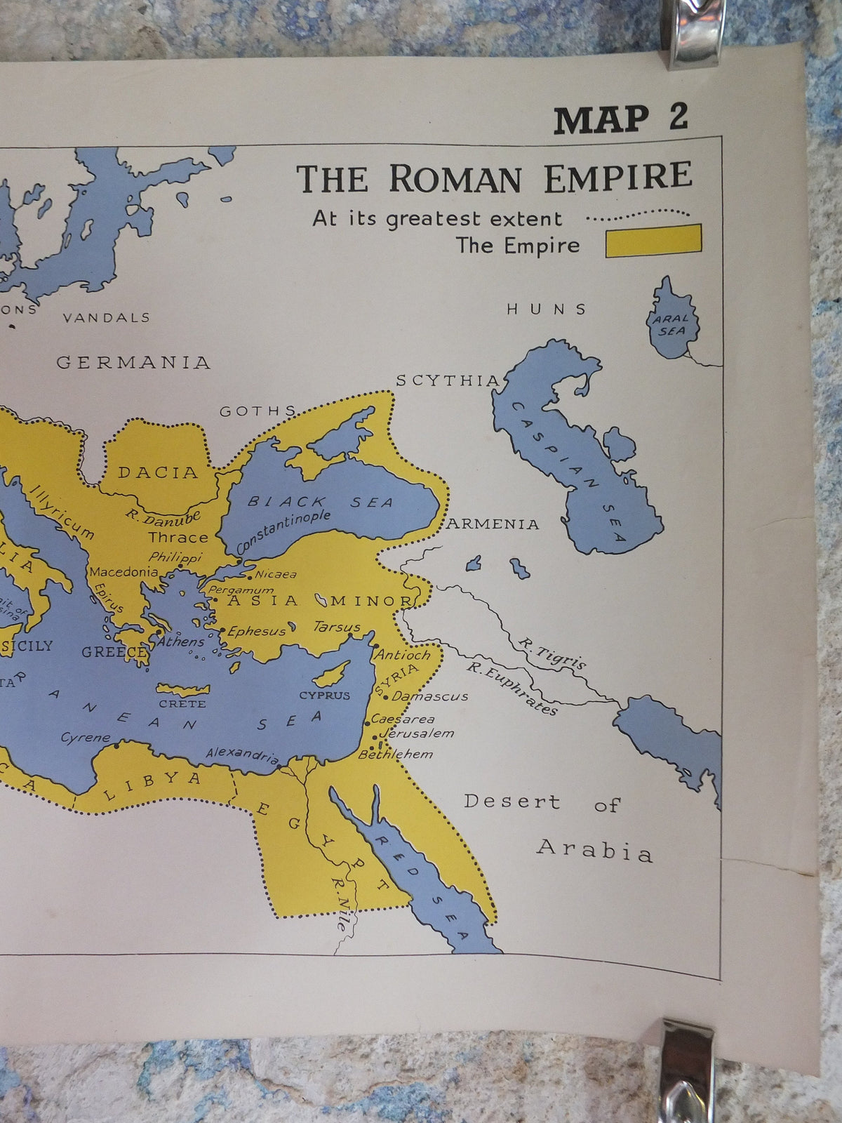 Original Vintage British Educational Geography Map Roman Empire historical Poster print wall art 1950s