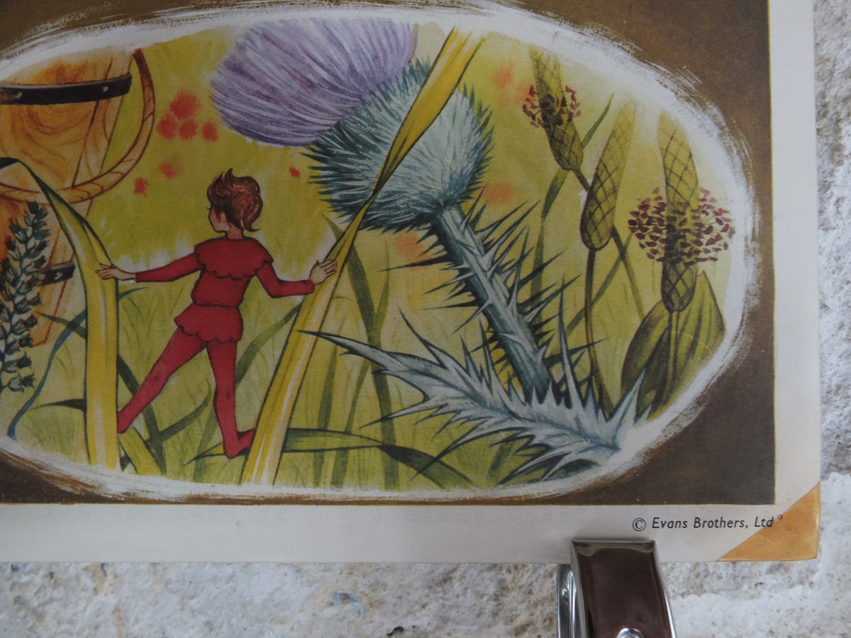 Original Vintage British Child Education The Story of Tom Thumb Poster mid century print wall art Monique Partridge 1968 1960s