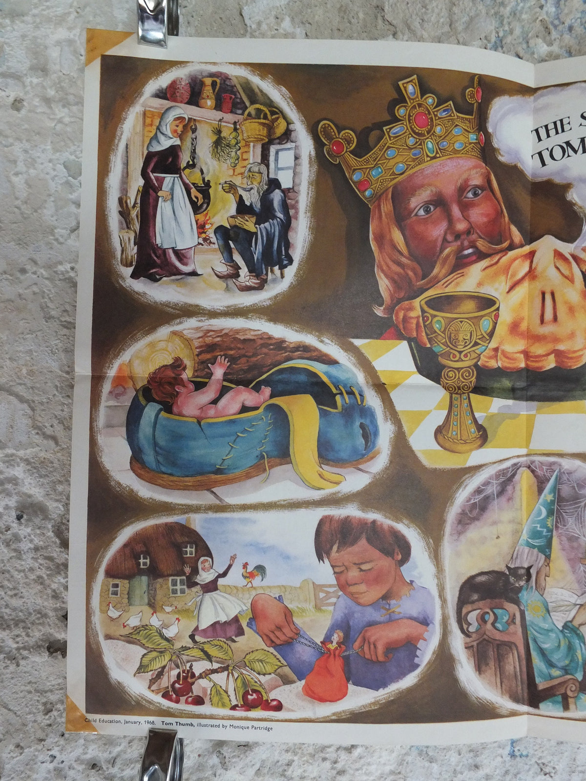 Original Vintage British Child Education The Story of Tom Thumb Poster mid century print wall art Monique Partridge 1968 1960s