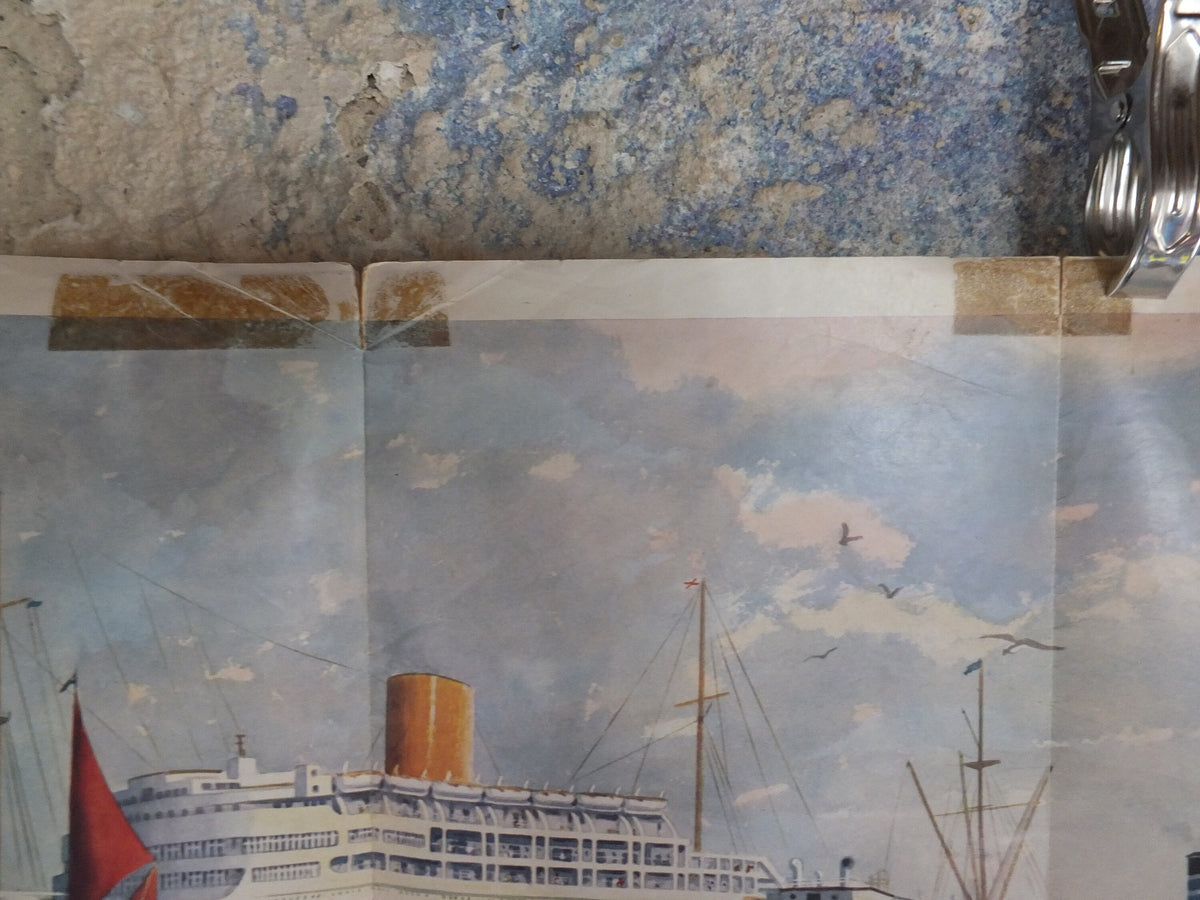 Original Vintage British Child Education Ships on a busy River Poster mid century print Alex Packham wall art 1958 1950s