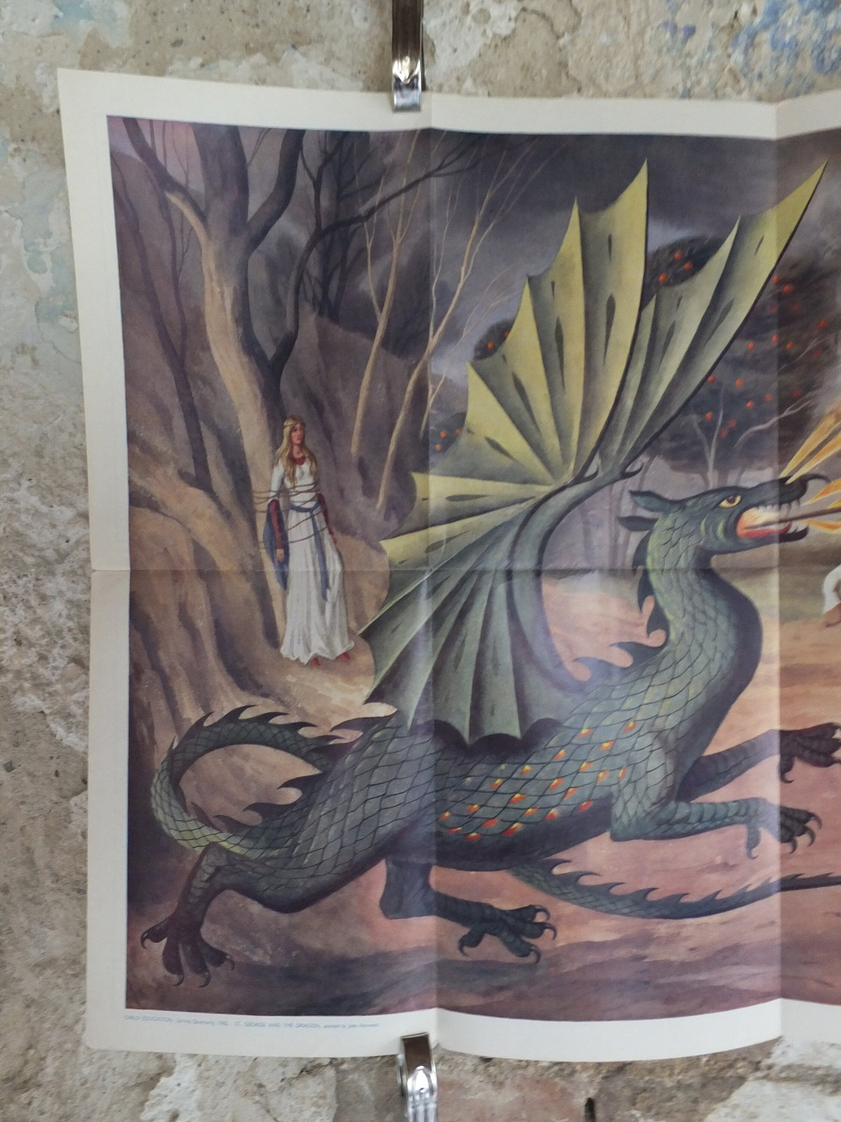 Original Vintage British Child Education St George and the Dragon Poster mid century knight print John Harwood wall art 1962 1960s