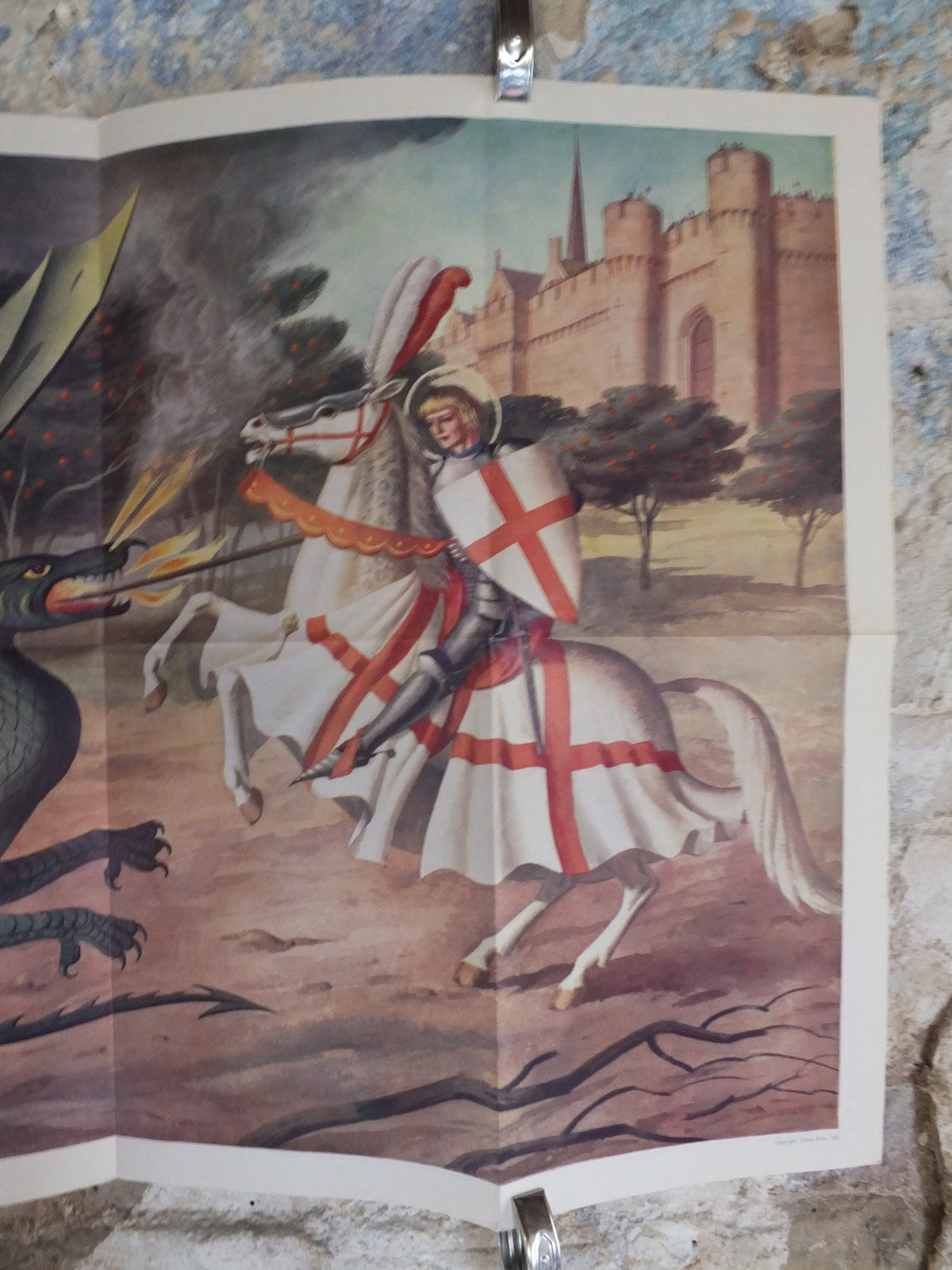 Original Vintage British Child Education St George and the Dragon Poster mid century knight print John Harwood wall art 1962 1960s