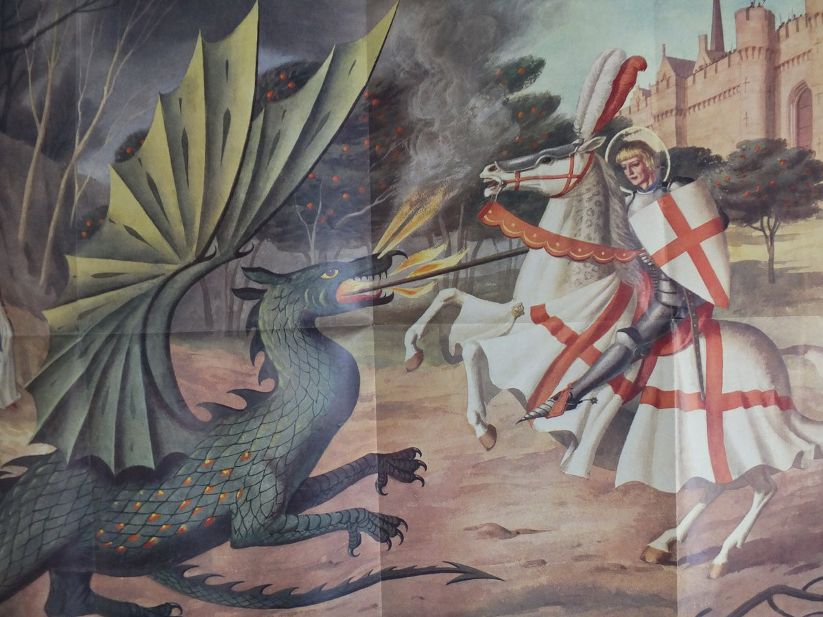Original Vintage British Child Education St George and the Dragon Poster mid century knight print John Harwood wall art 1962 1960s