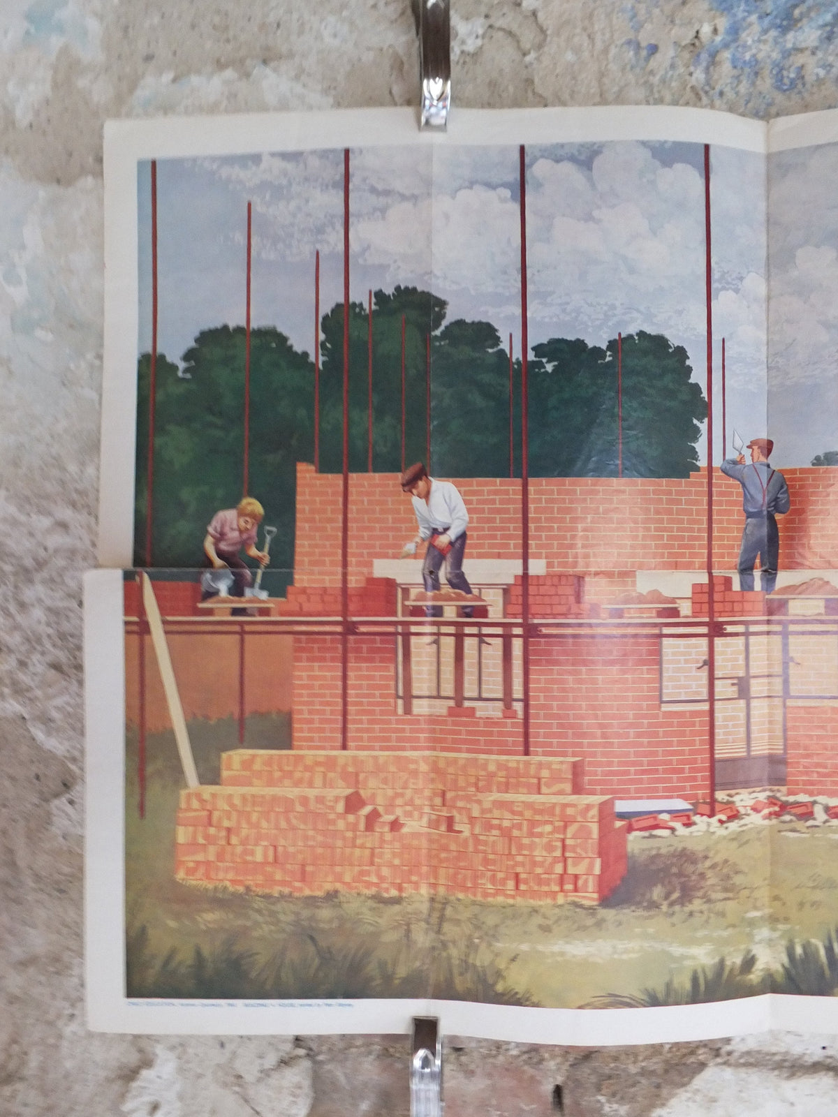 Original Vintage British Child Education Building a House Poster bricks construction mid century print Peter Blayney wall art 1961 1960s