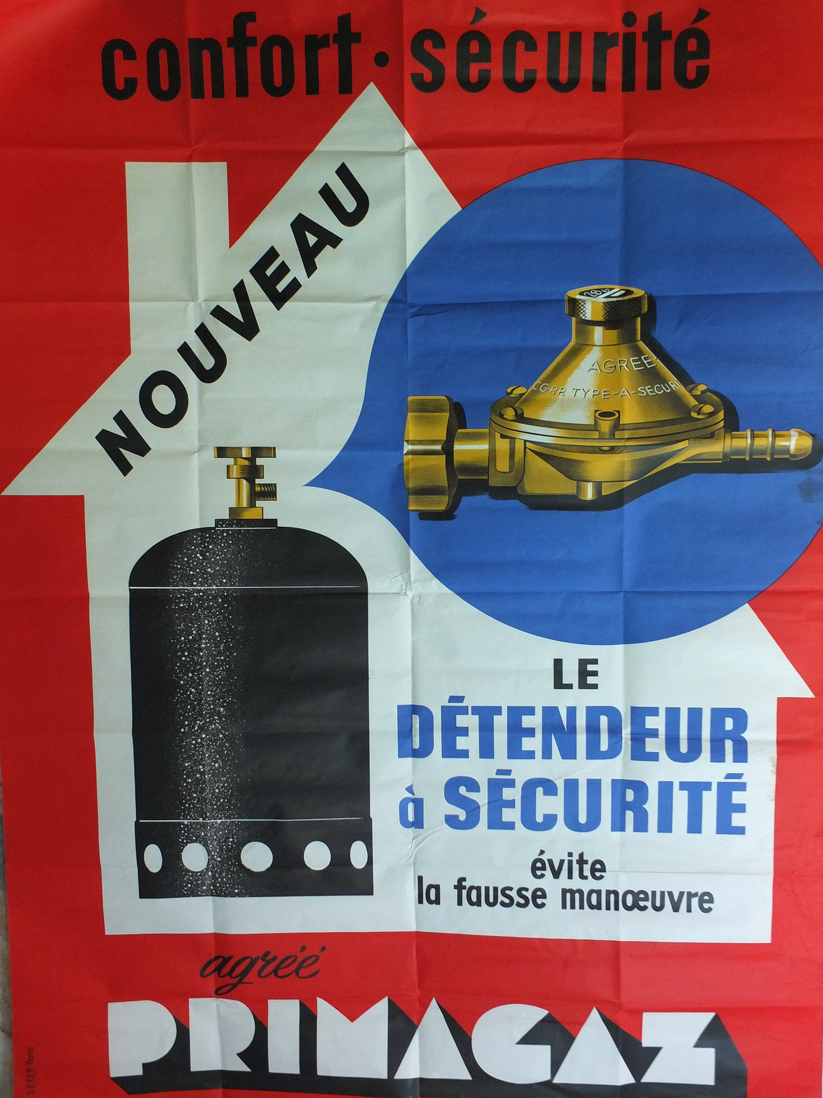 Original Vintage French Primagaz Poster, gas safety advertising, home heating, industrial art, wall retro decor 1960s