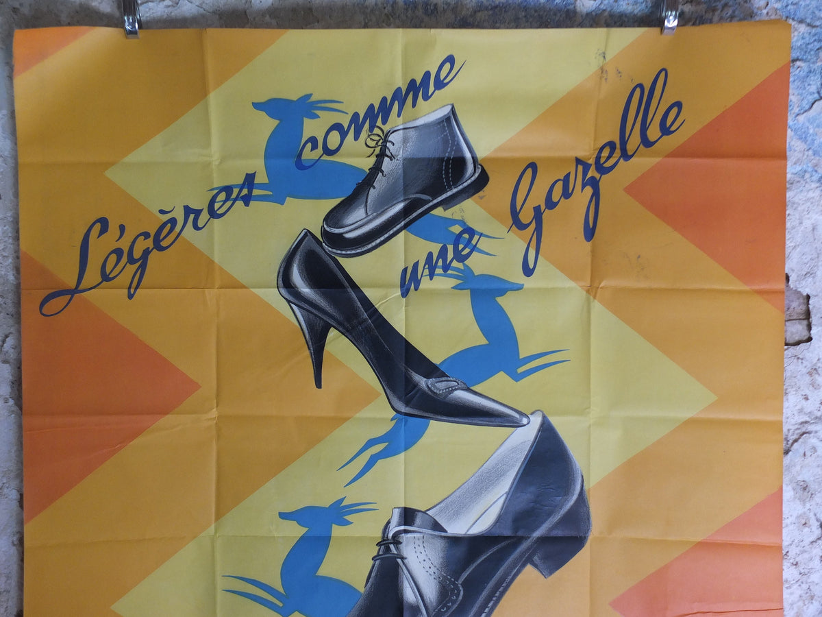 Original Vintage French poster high heel shoes boots fashion Light like a Gazelle legeres comme un footwear wall art retro 1950s 1952