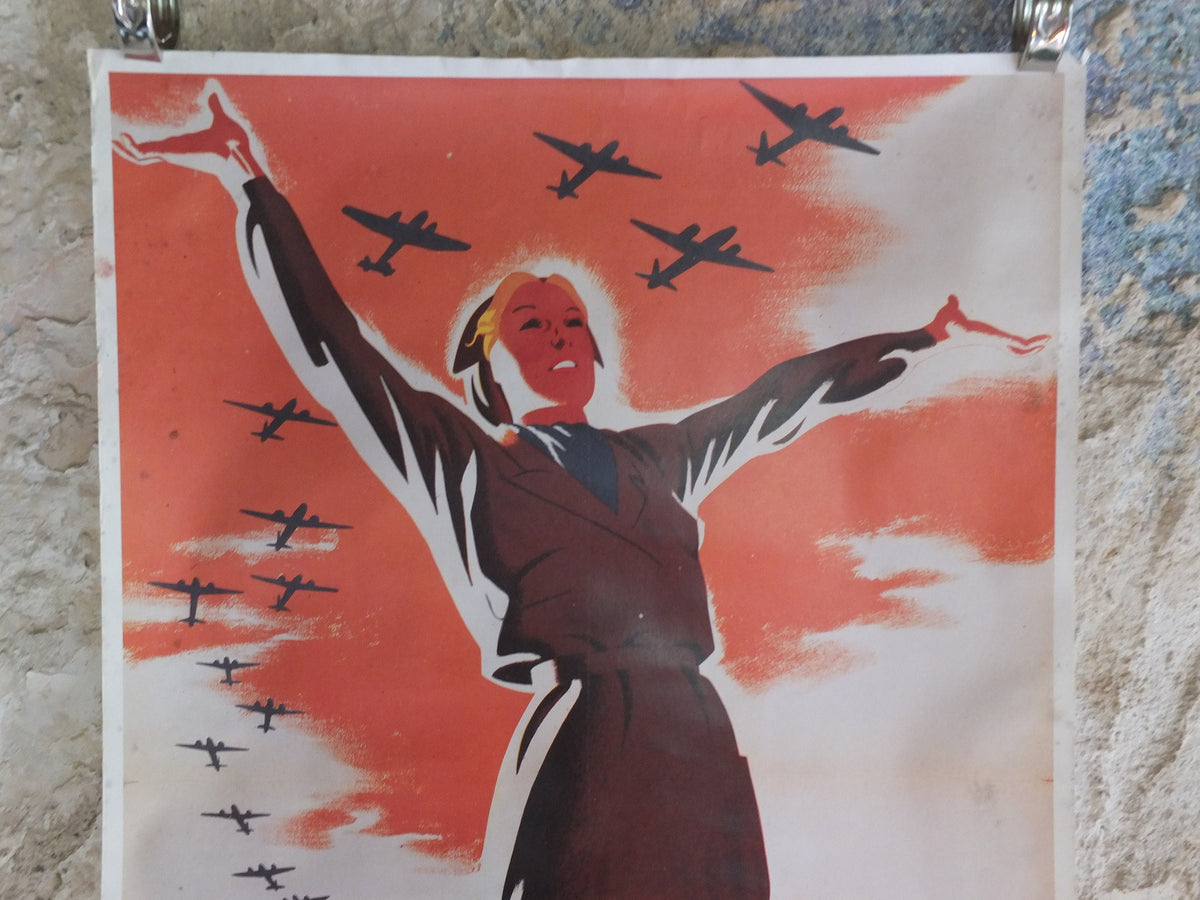 Vintage British WW2 Women of Britain Come into the Factories Propaganda Poster Telegraph bombers reprint print wall art 1980s