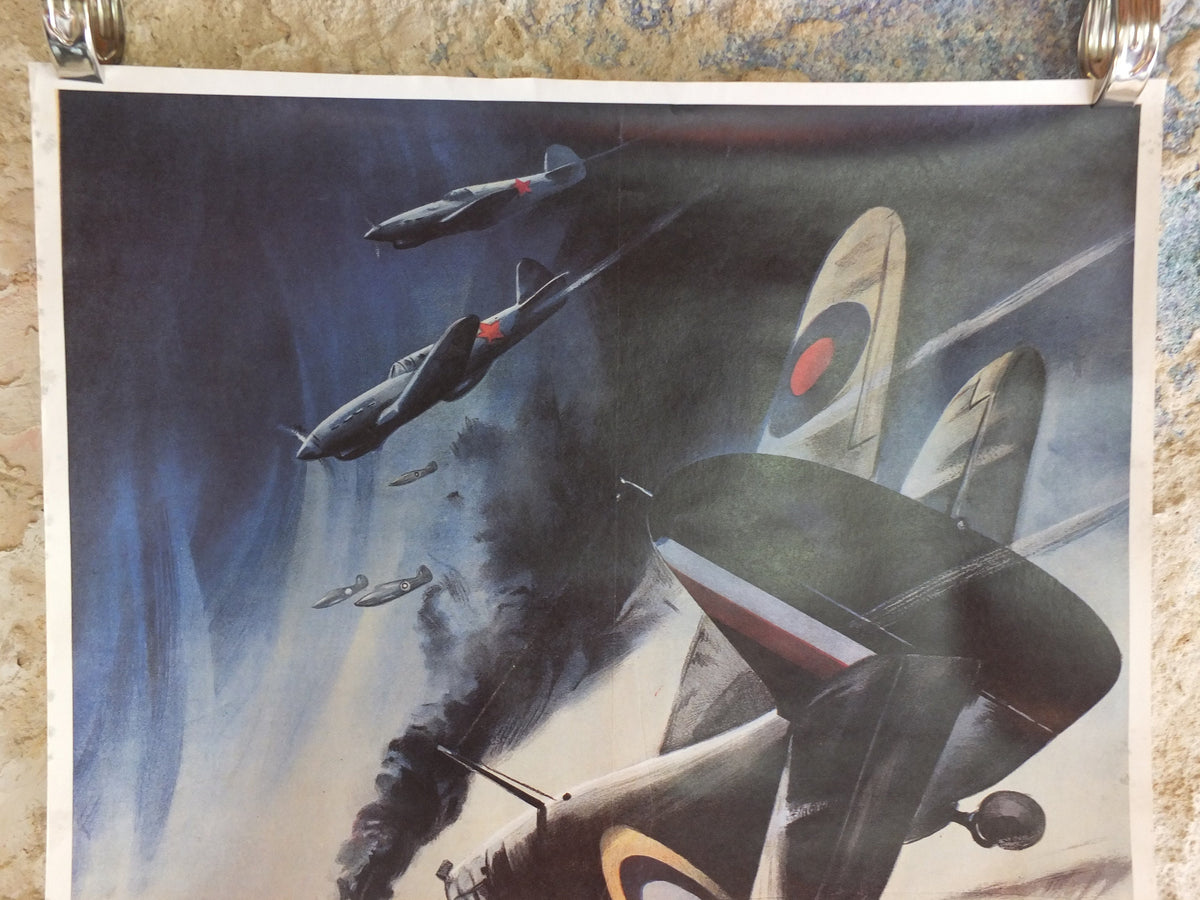 Vintage British WW2 Back them Up Spitfire Hurricane Propaganda Poster Jobson Telegraph fighters royal air force reprint print wall art 1980s