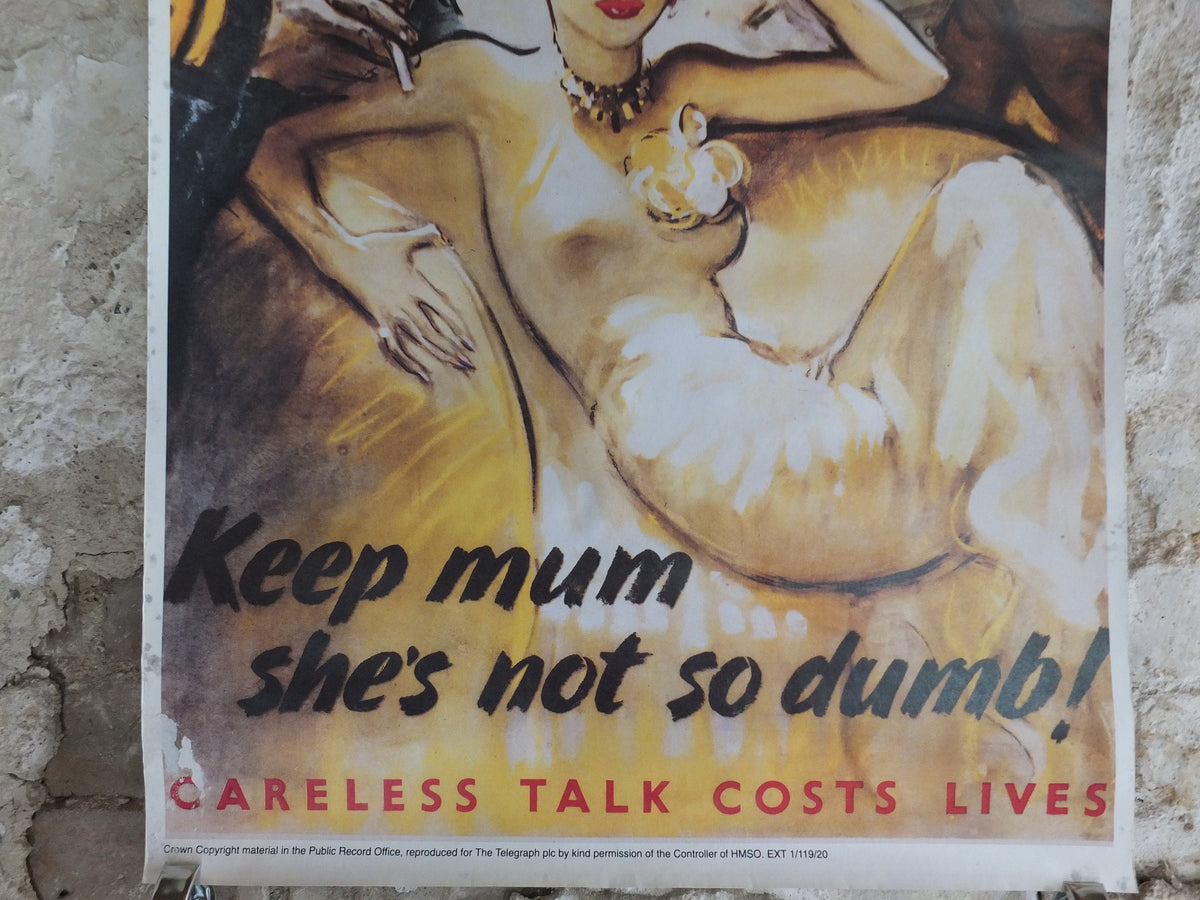 Vintage British WW2 Keep Mum shes not so dumb Careless Talk costs lives Propaganda Poster Jobson Telegraph reprint print wall art 1980s