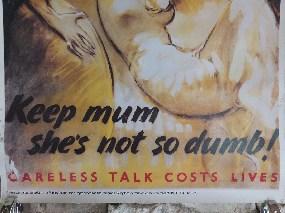 Vintage British WW2 Keep Mum shes not so dumb Careless Talk costs lives Propaganda Poster Jobson Telegraph reprint print wall art 1980s