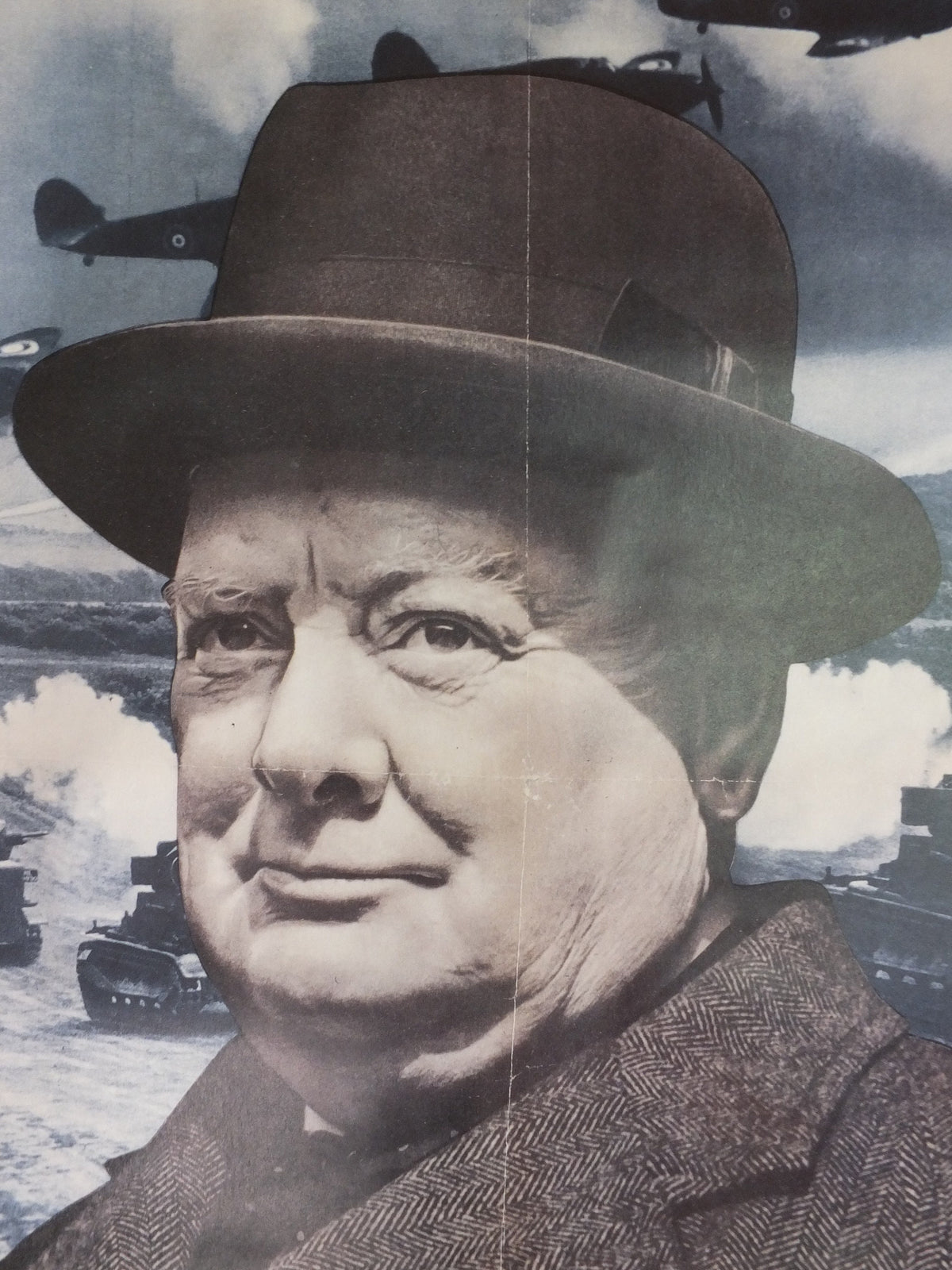 Vintage British WW2 Winston Churchill Go Forward Together Propaganda Poster spitfires Telegraph reprint print wall art 1980s