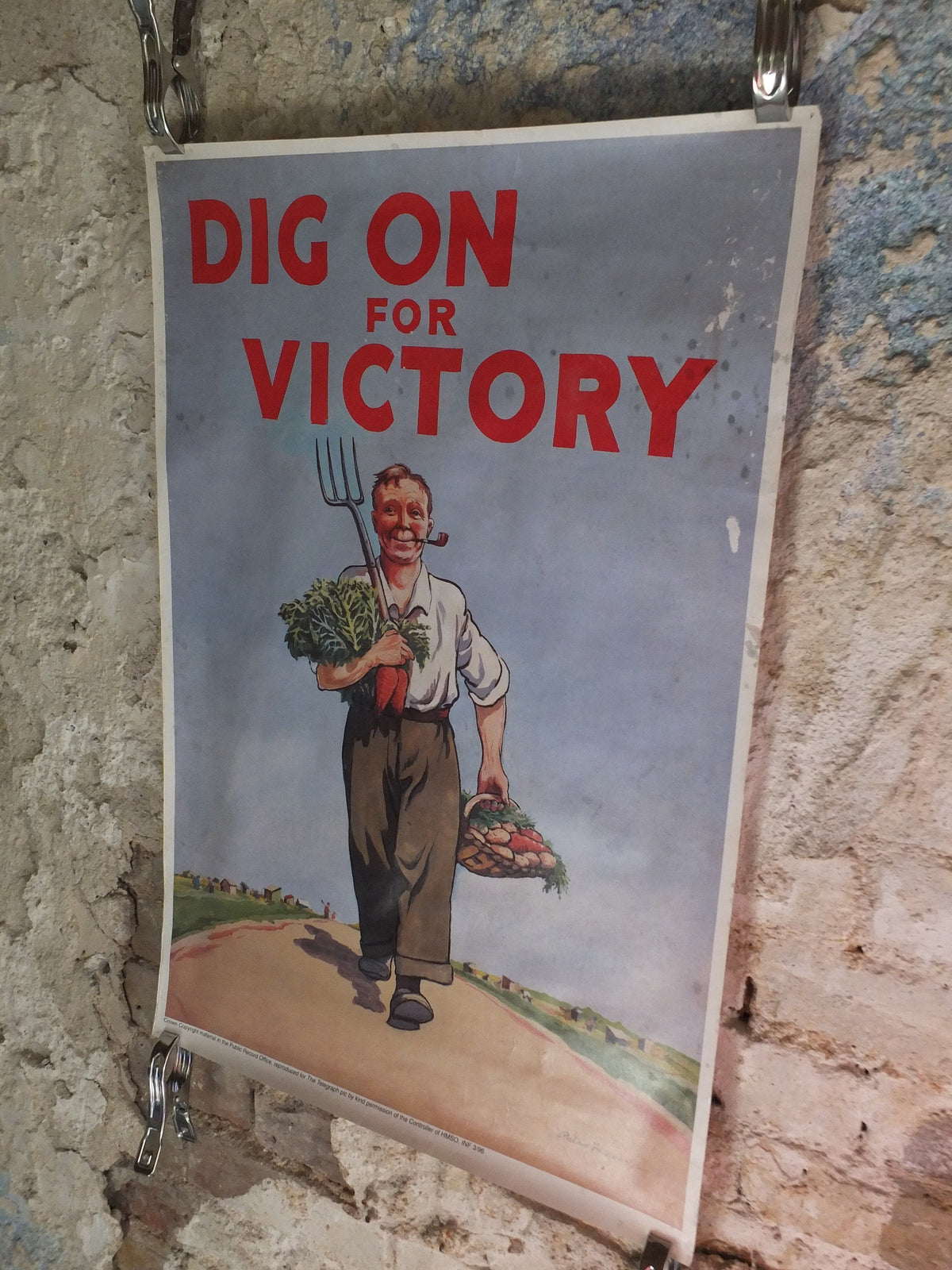 Vintage British WW2 Dig for Victory Propaganda Poster Peter Fraser Telegraph grow vegetables self sufficient reprint print wall art 1980s