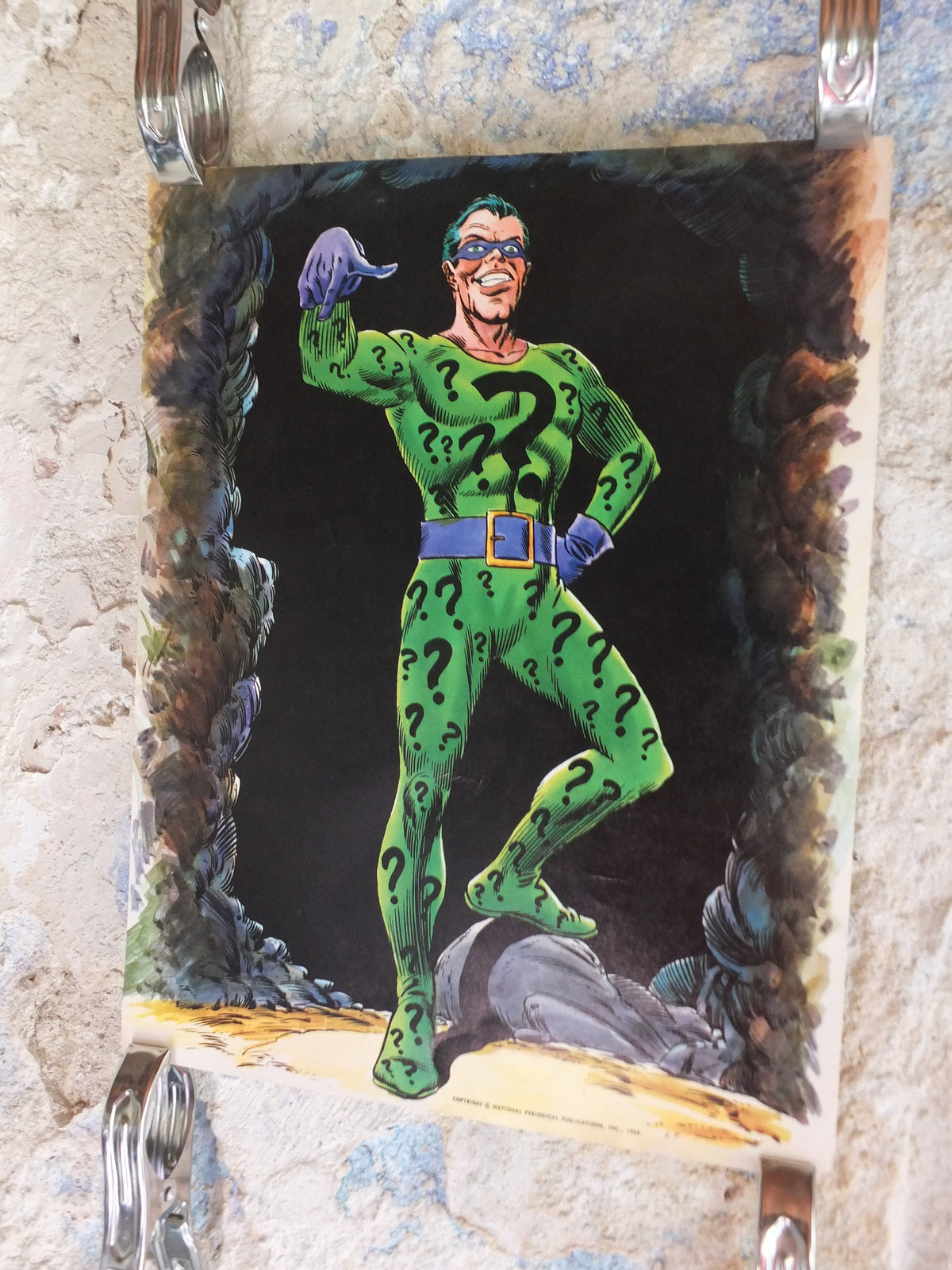 Original Vintage Comic DC Riddler villain Edward Nygma Frank Gorshin Batman Carmine Infantino crime cartoon print wall art 1966 1960s