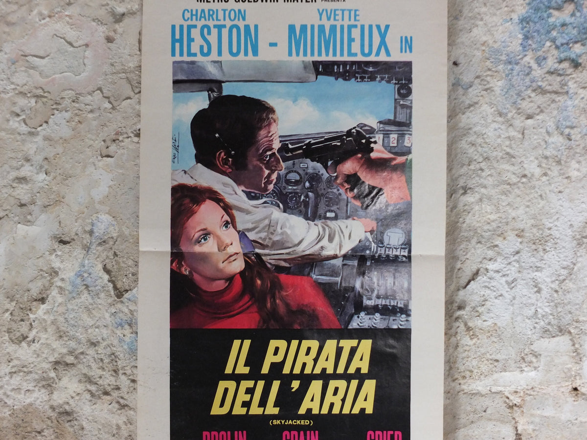 Original Vintage Italian Movie Poster Hijacked Il Pirata Dell 'Aria 1972 Charlton Heston James Brolin wall art print