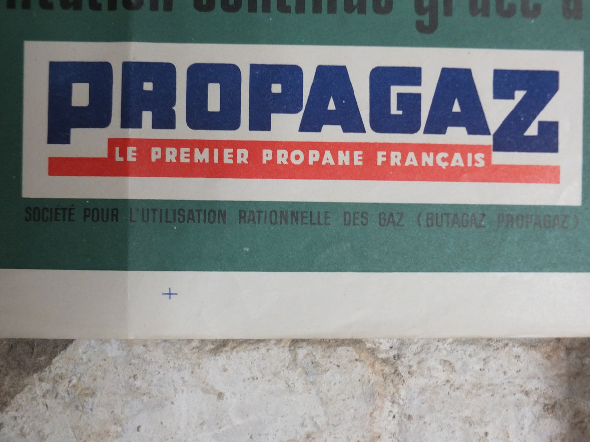 Original Vintage French Propagaz gas poster advertising cylinder home heating boiler Mariner industrial art wall interior design 1970s