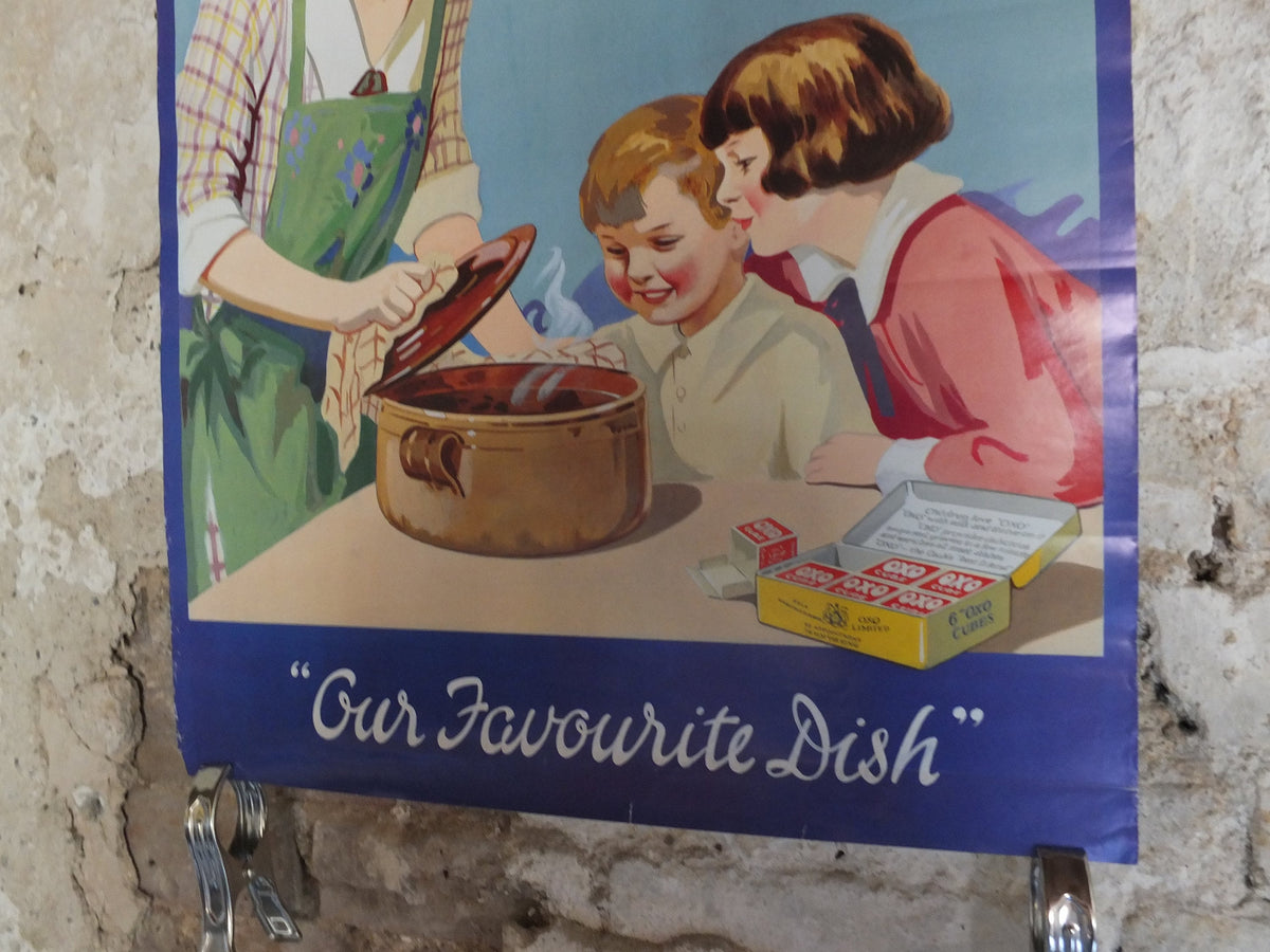 Vintage British Poster Oxo Our Favourite Dish Poster Kitchen cooking culinary cook kitchenware advertising print wall art retro 1910s 1980s