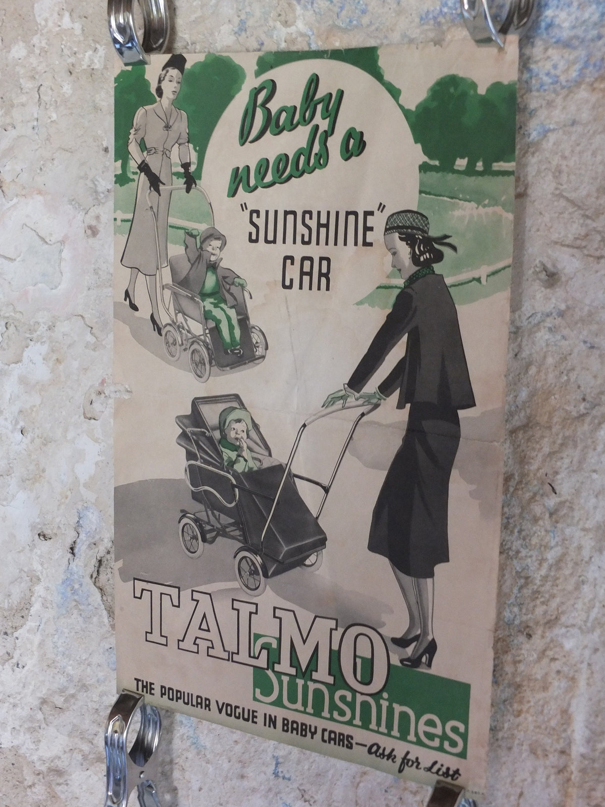 Original Vintage Talmo Baby Pram Poster Sunshine Walker Stroller Carriage Pushchair car buggy deco advertising print wall art retro 1930s