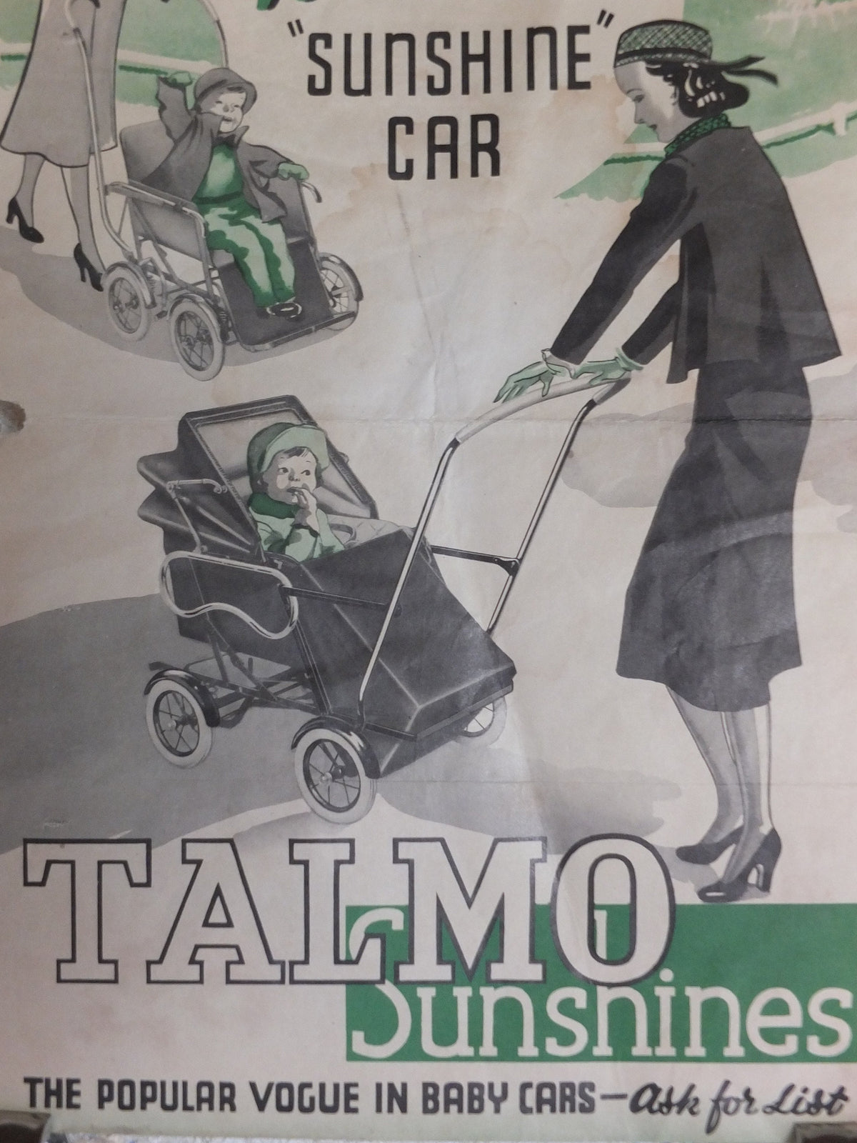 Original Vintage Talmo Baby Pram Poster Sunshine Walker Stroller Carriage Pushchair car buggy deco advertising print wall art retro 1930s