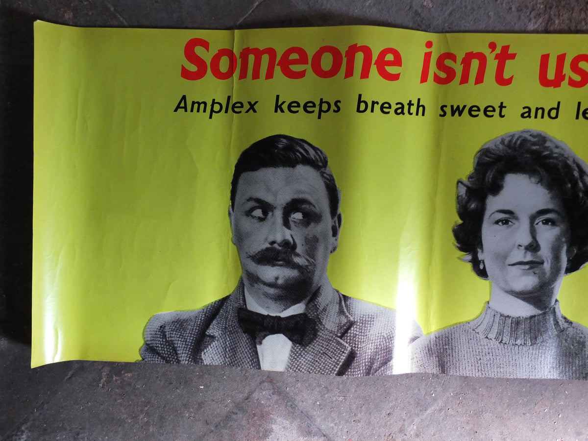 London Underground Tube Poster, Suspicion, Someone isn't using Amplex, deodorant advertising, wall art retro 1970s decor