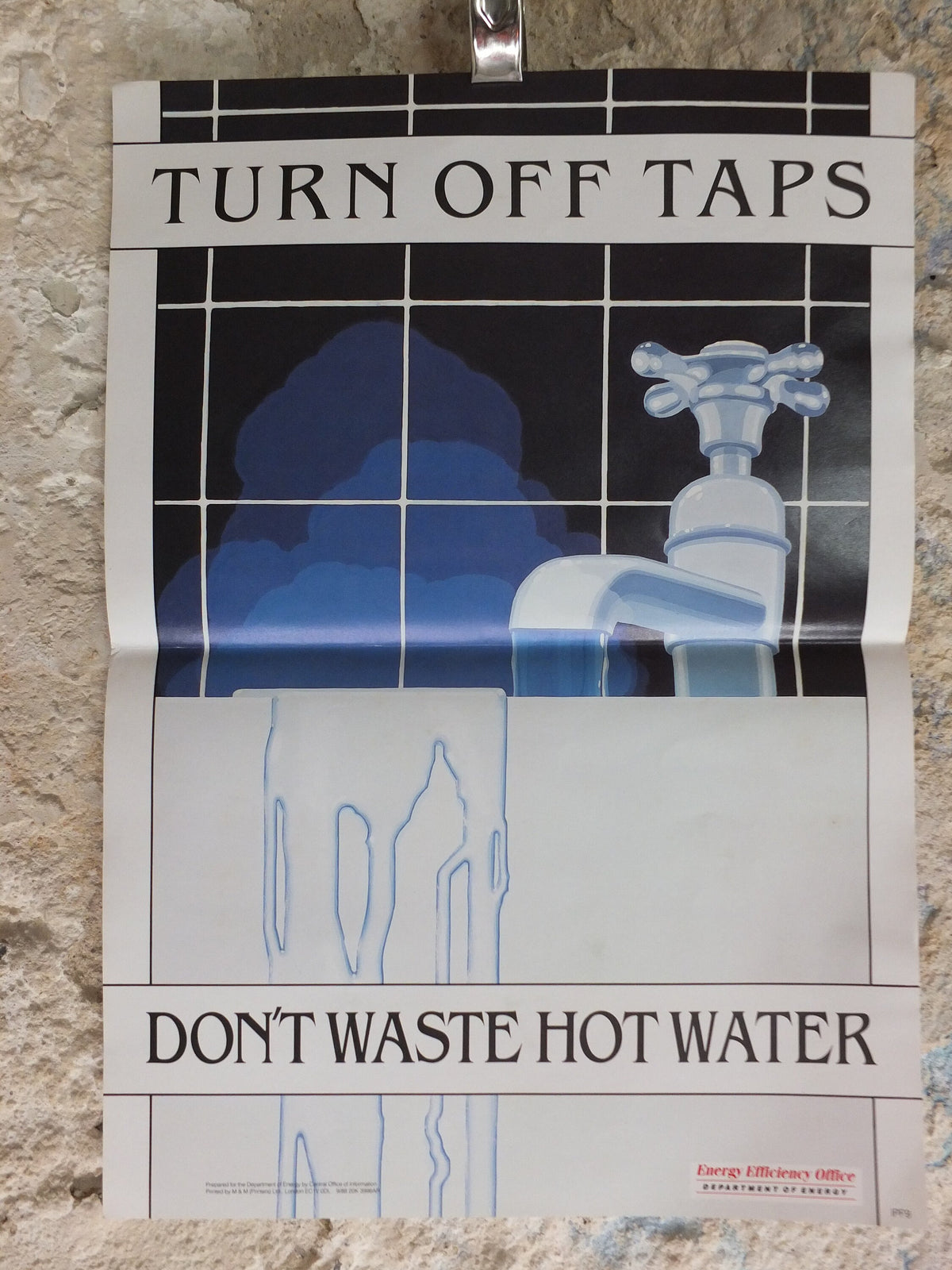 Set of Six Original Vintage British Energy Efficiency Posters windows taps heaters lights leaks wall art retro 1980s health and safety