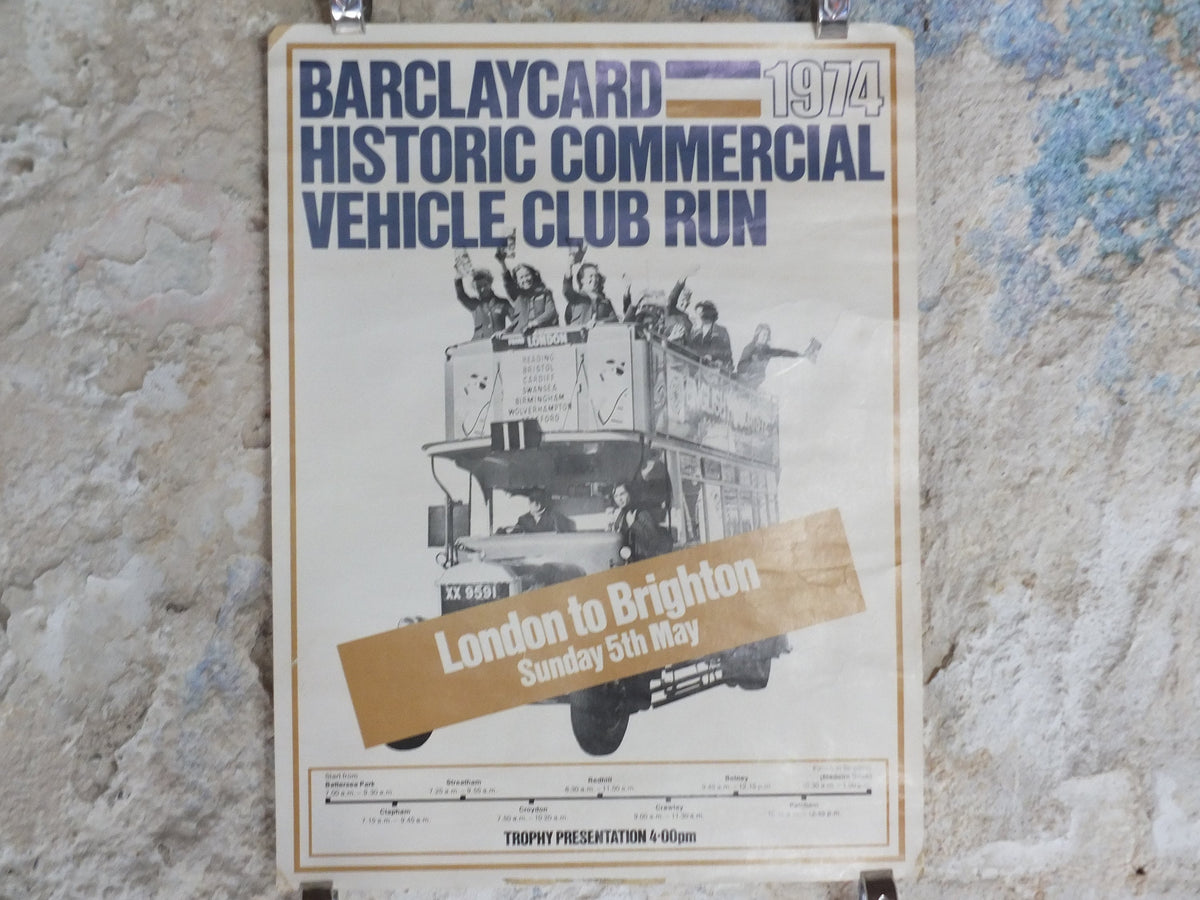 Original Vintage British London to Brighton Double Decker Bus Poster travel transport barclaycard advertising print wall art retro 1970s