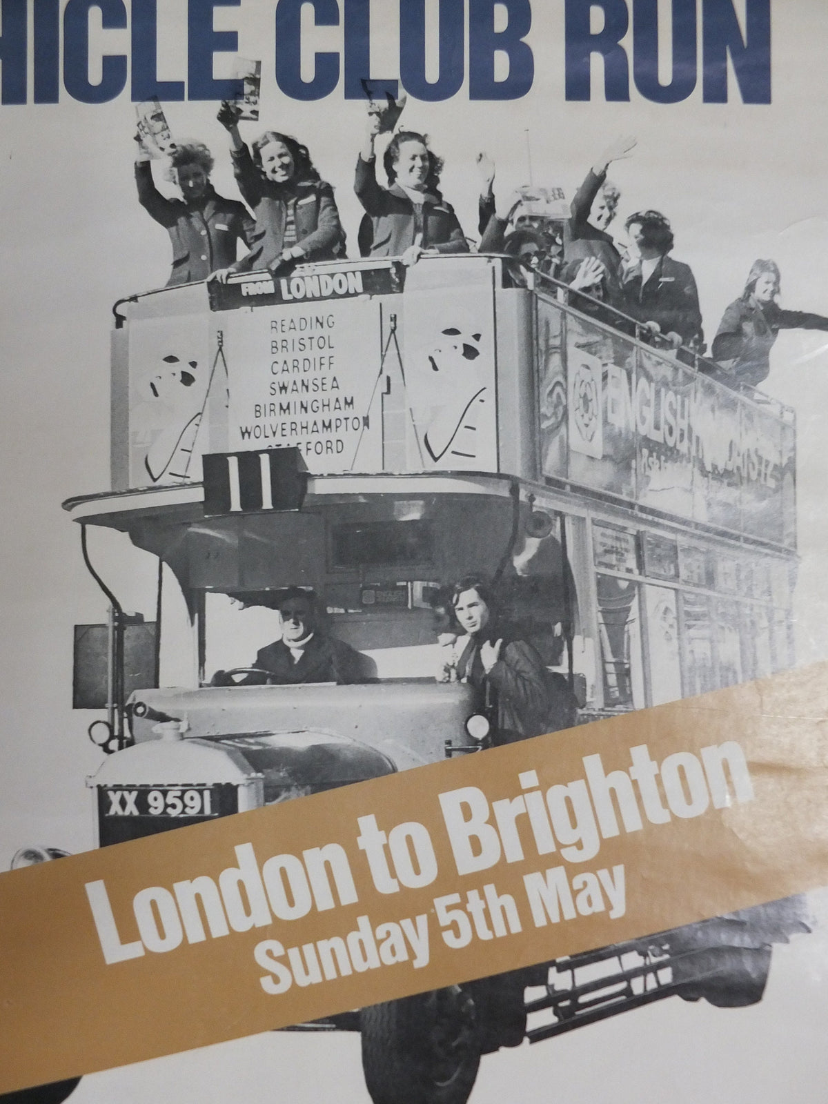 Original Vintage British London to Brighton Double Decker Bus Poster travel transport barclaycard advertising print wall art retro 1970s