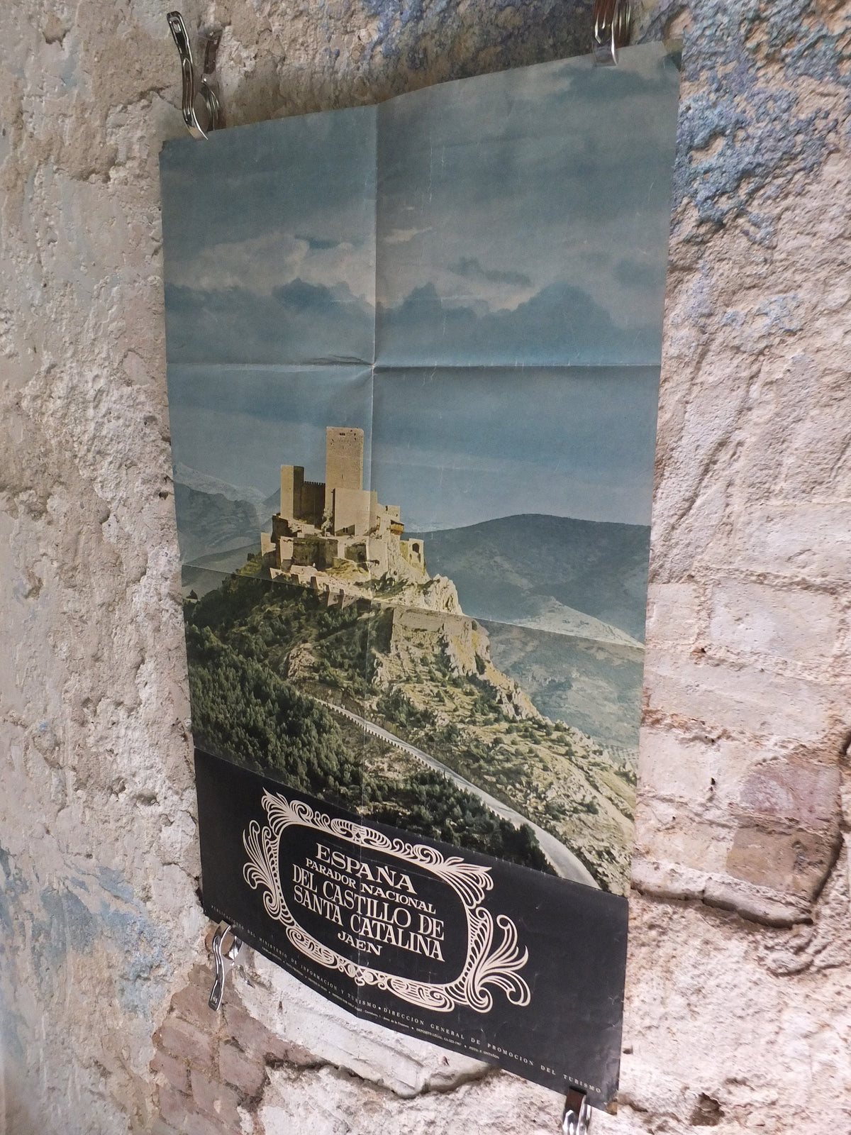 Vintage Santa Catalina Castle Travel Poster, Jaen Spain, 1969