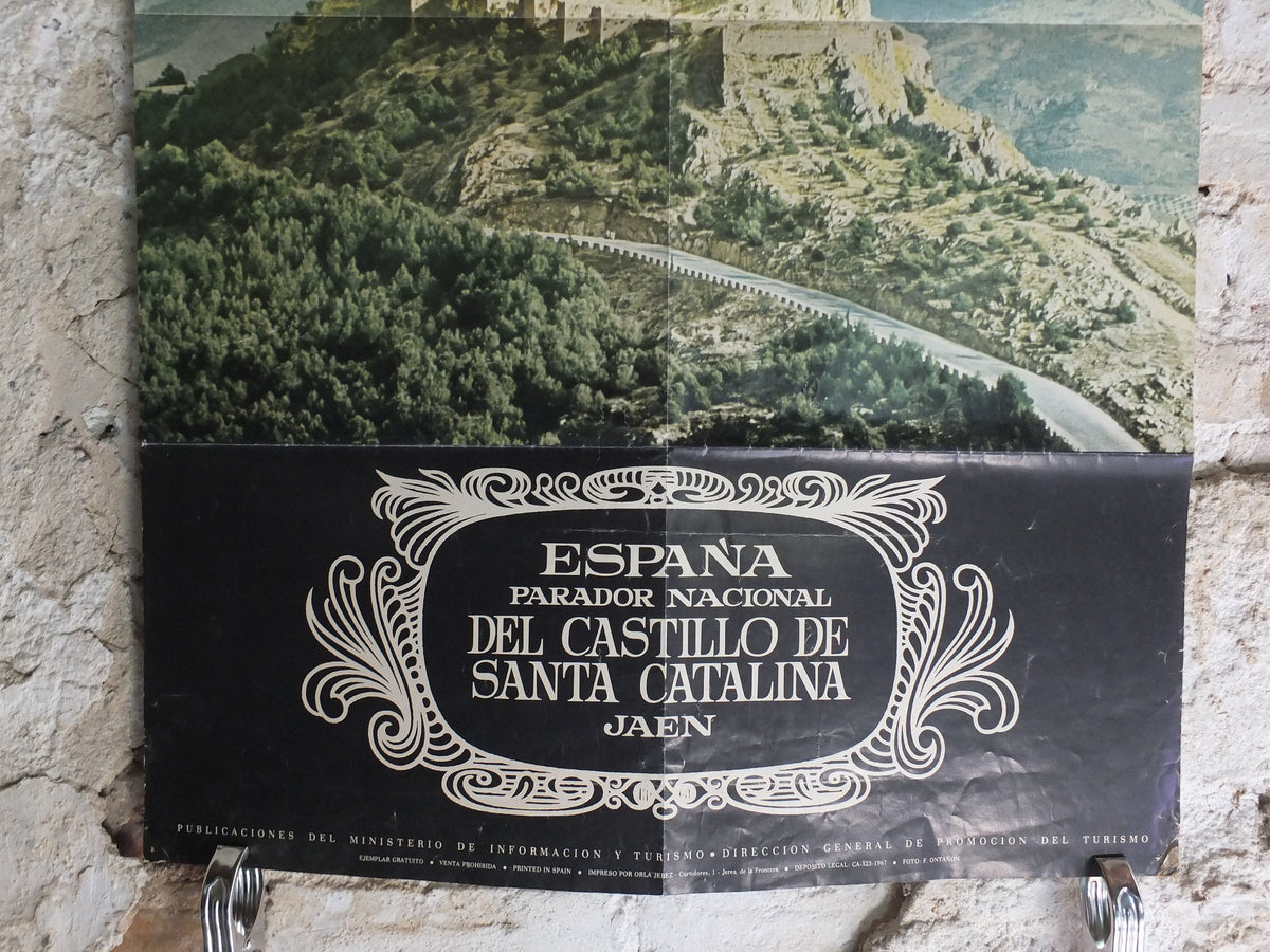 Vintage Santa Catalina Castle Travel Poster, Jaen Spain, 1969