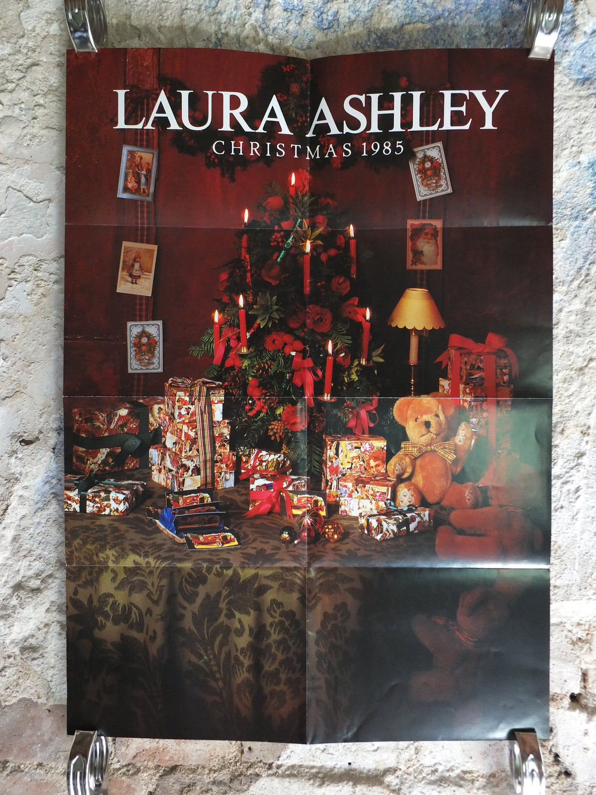 Original Vintage Laura Ashley Christmas Poster tree candles gifts presents home style design furniture lighting ladies print wall art 1980s