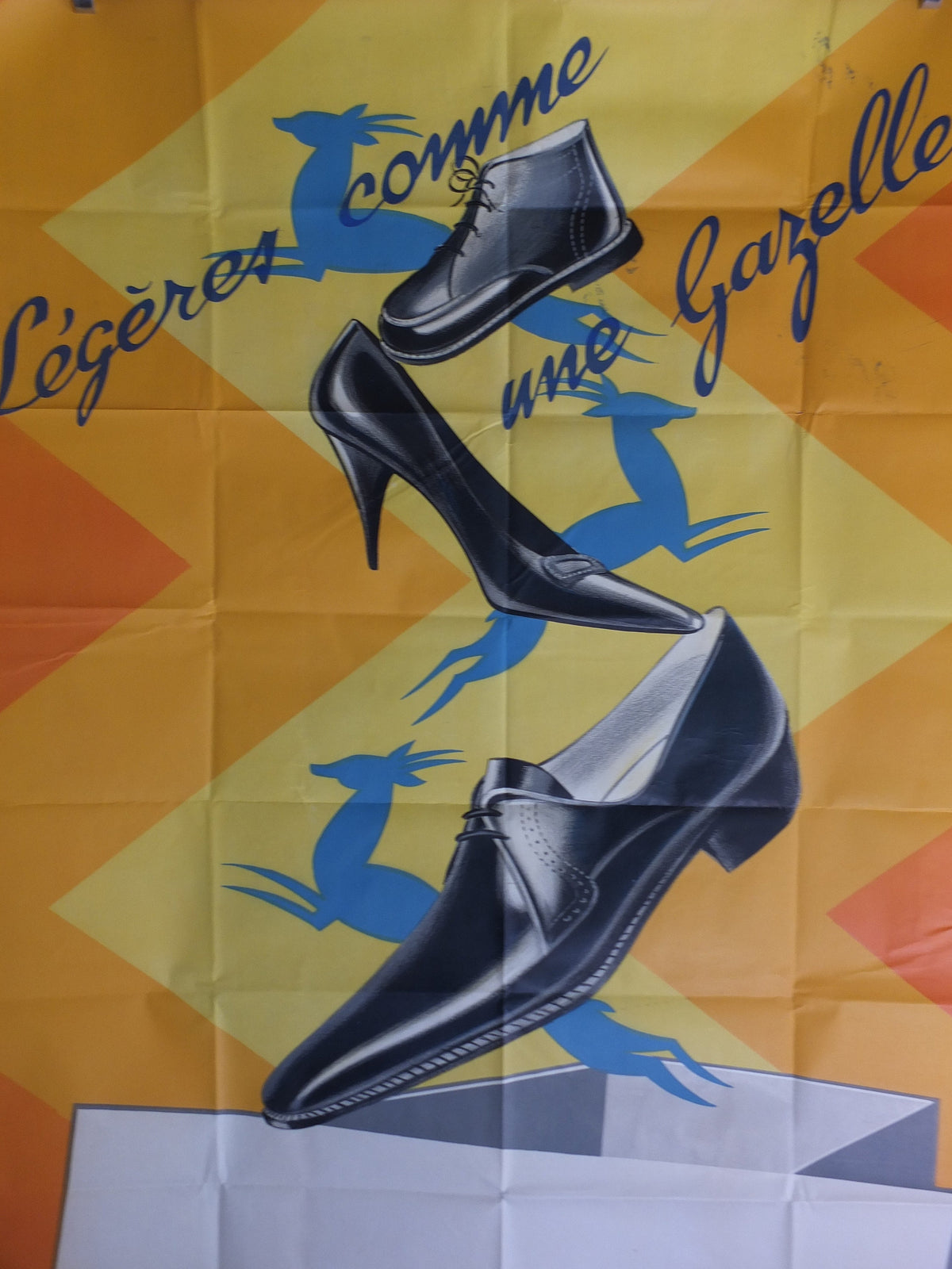 Original Vintage French poster high heel shoes boots fashion Light like a Gazelle legeres comme un footwear wall art retro 1950s 1952
