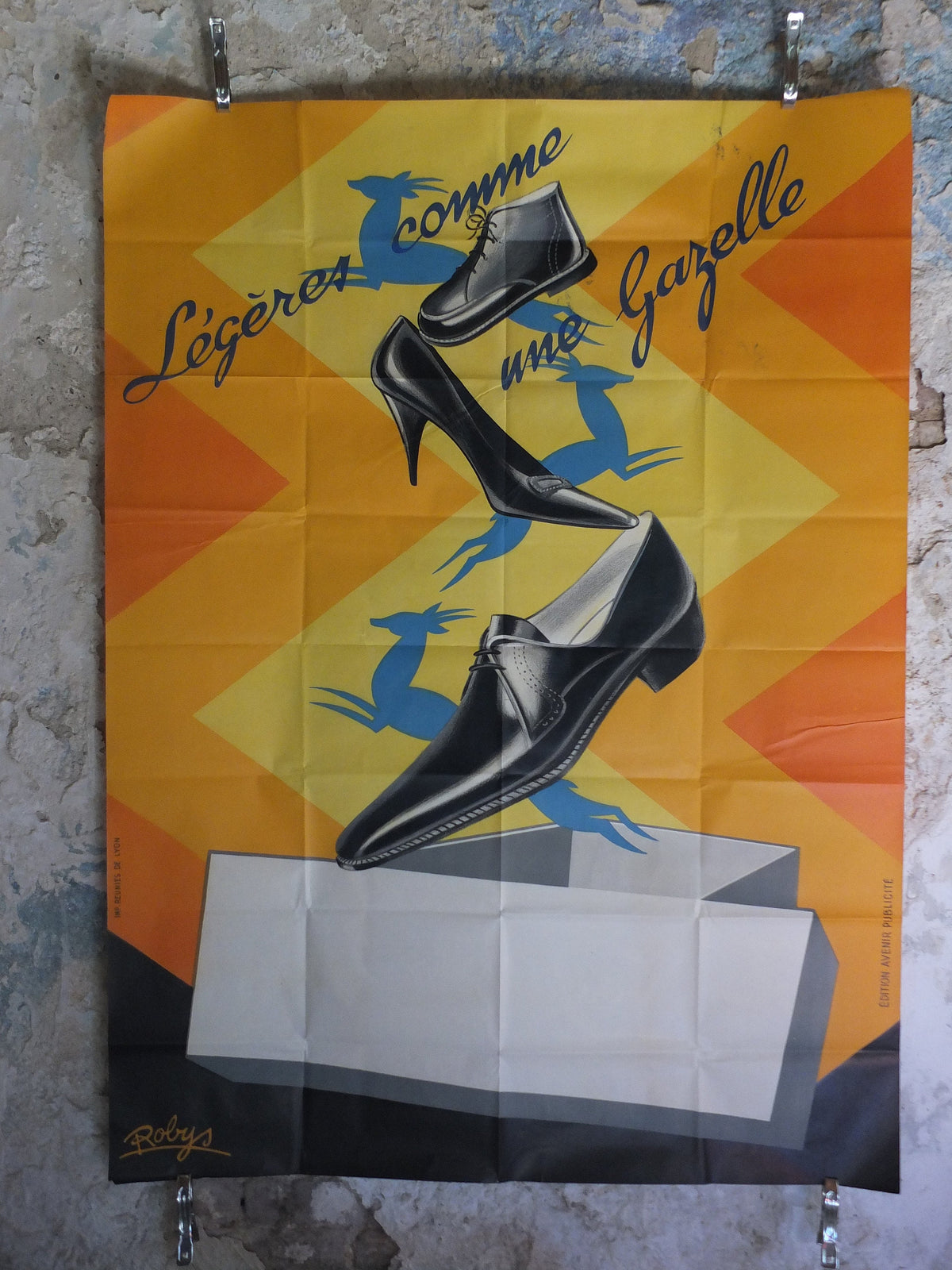 Original Vintage French poster high heel shoes boots fashion Light like a Gazelle legeres comme un footwear wall art retro 1950s 1952