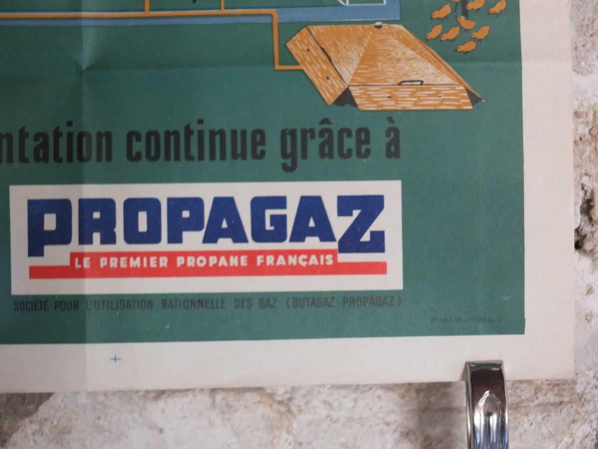 Original Vintage French Propagaz gas poster advertising cylinder home heating boiler Mariner industrial art wall interior design 1970s