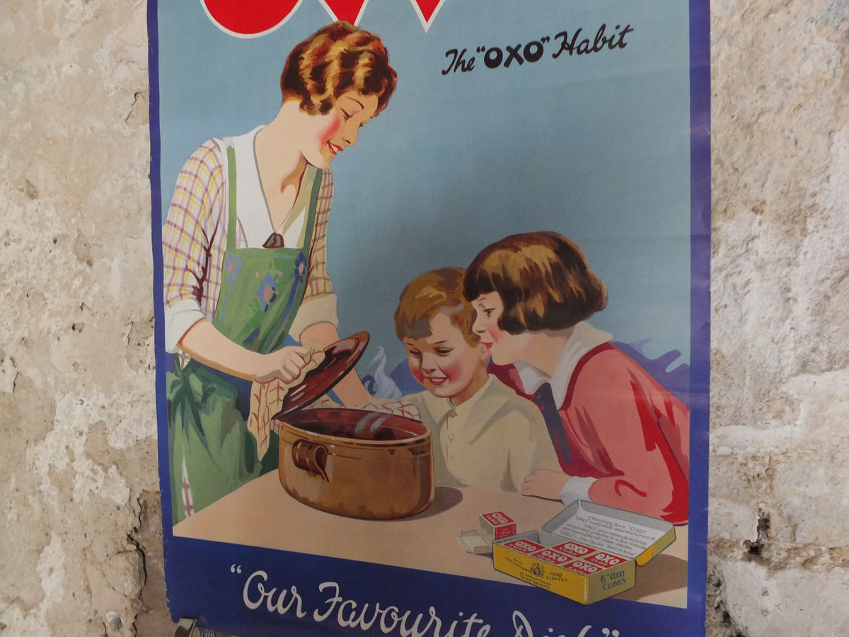 Vintage British Poster Oxo Our Favourite Dish Poster Kitchen cooking culinary cook kitchenware advertising print wall art retro 1910s 1980s