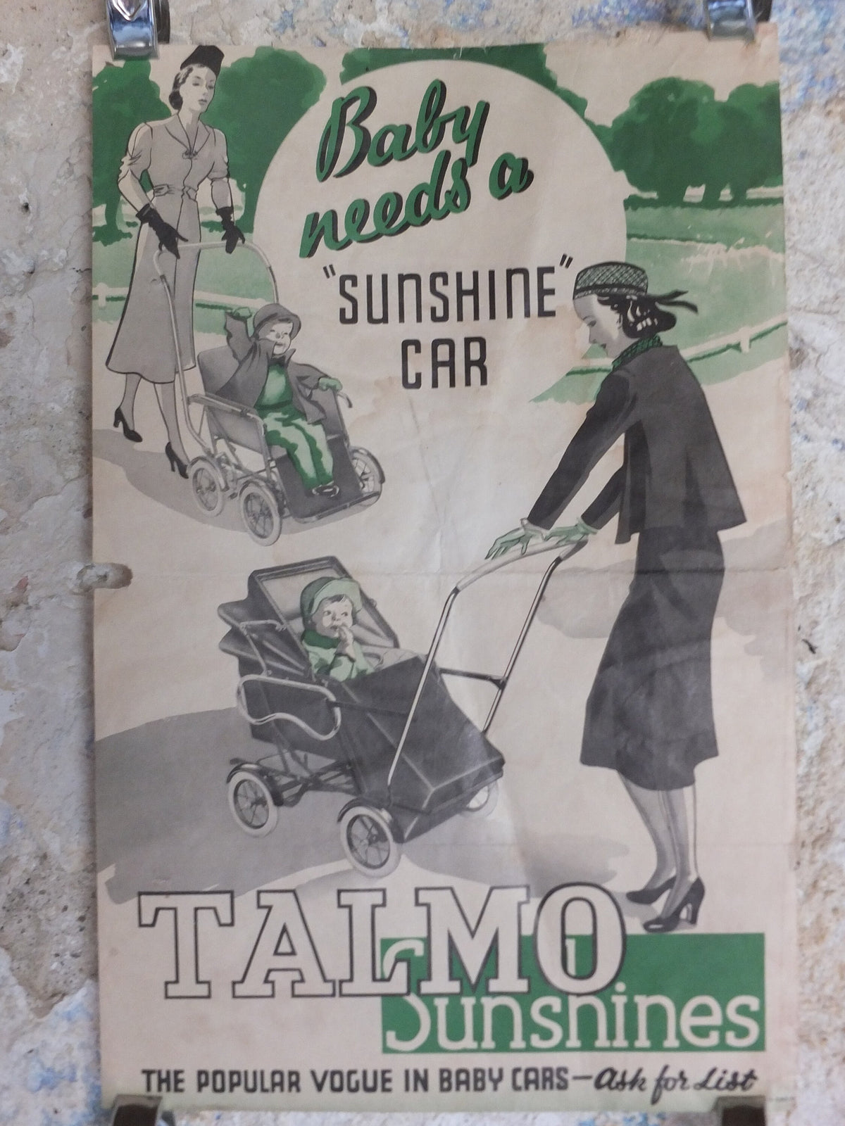Original Vintage Talmo Baby Pram Poster Sunshine Walker Stroller Carriage Pushchair car buggy deco advertising print wall art retro 1930s