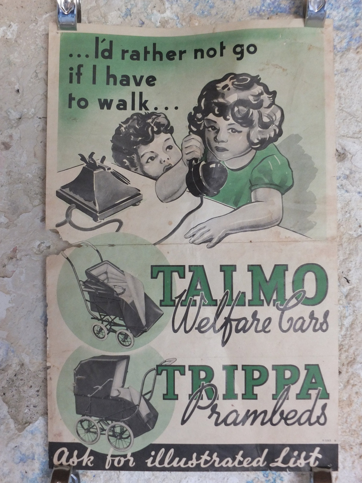 Original Vintage Talmo Baby Pram Poster Sunshine Walker Stroller Carriage Pushchair car buggy deco advertising print wall art retro 1930s
