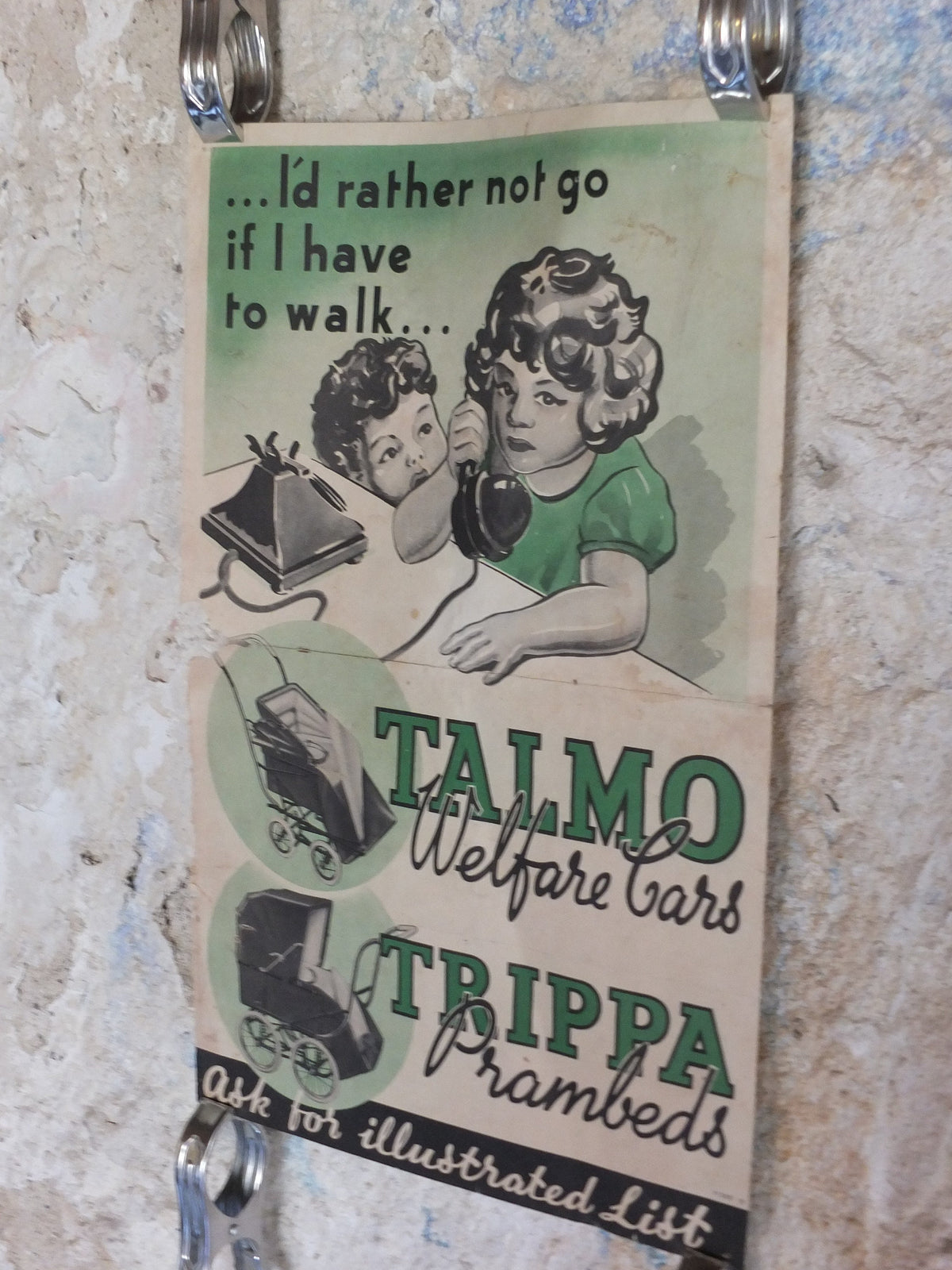 Original Vintage Talmo Baby Pram Poster Sunshine Walker Stroller Carriage Pushchair car buggy deco advertising print wall art retro 1930s