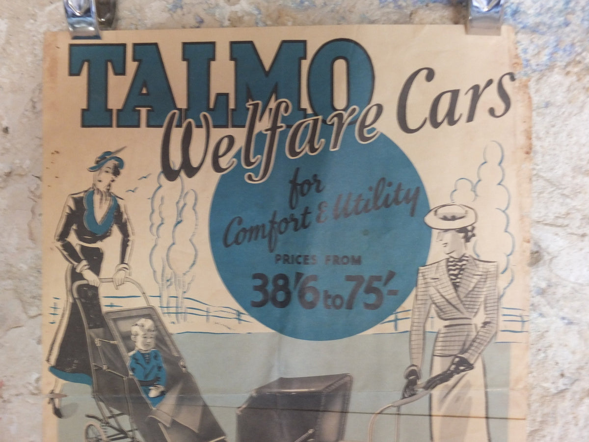 Original Vintage Talmo Baby Pram Poster Sunshine Walker Stroller Carriage Pushchair car buggy deco advertising print wall art retro 1930s