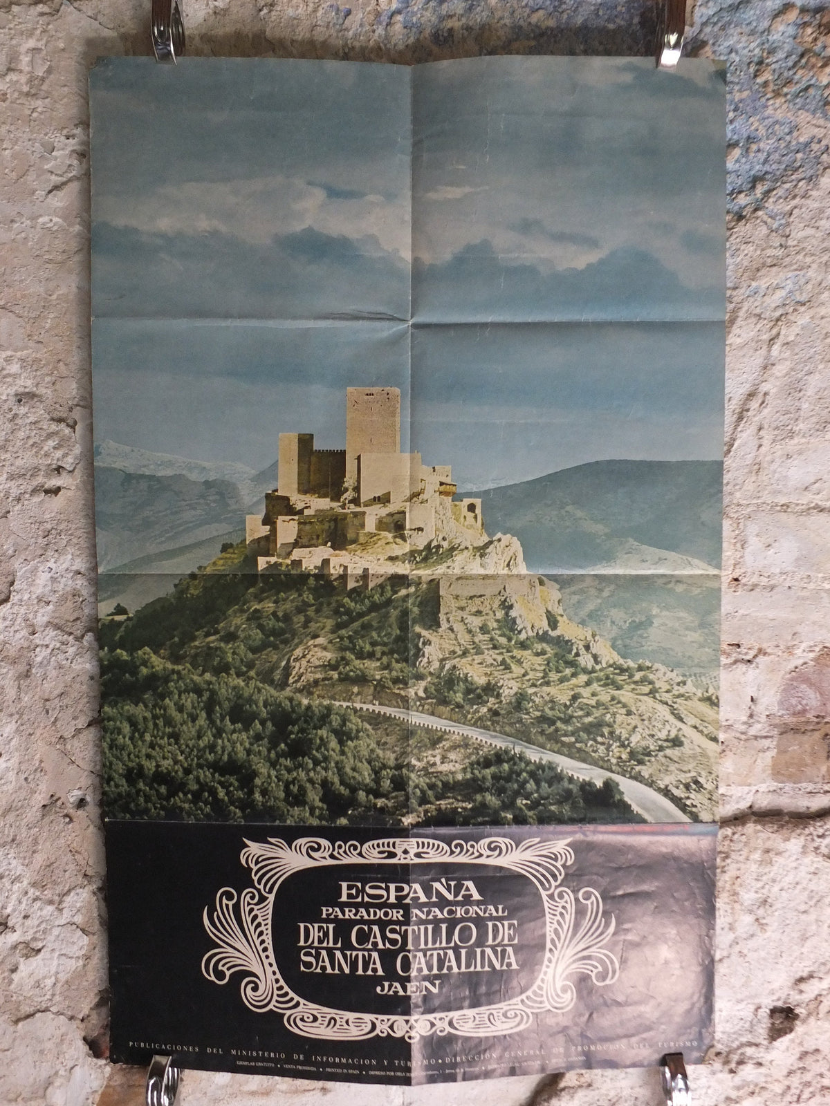 Vintage Santa Catalina Castle Travel Poster, Jaen Spain, 1969