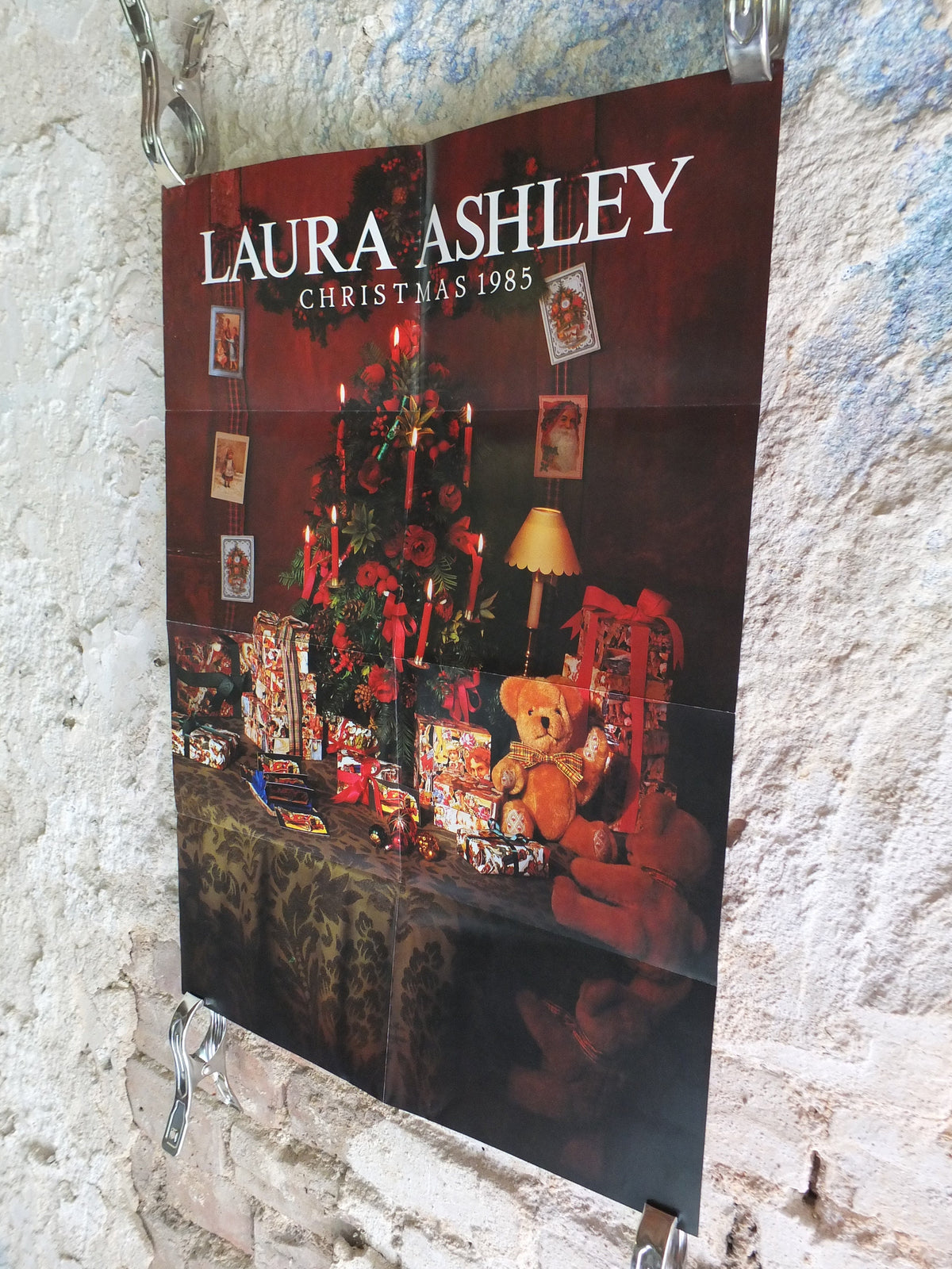 Original Vintage Laura Ashley Christmas Poster tree candles gifts presents home style design furniture lighting ladies print wall art 1980s