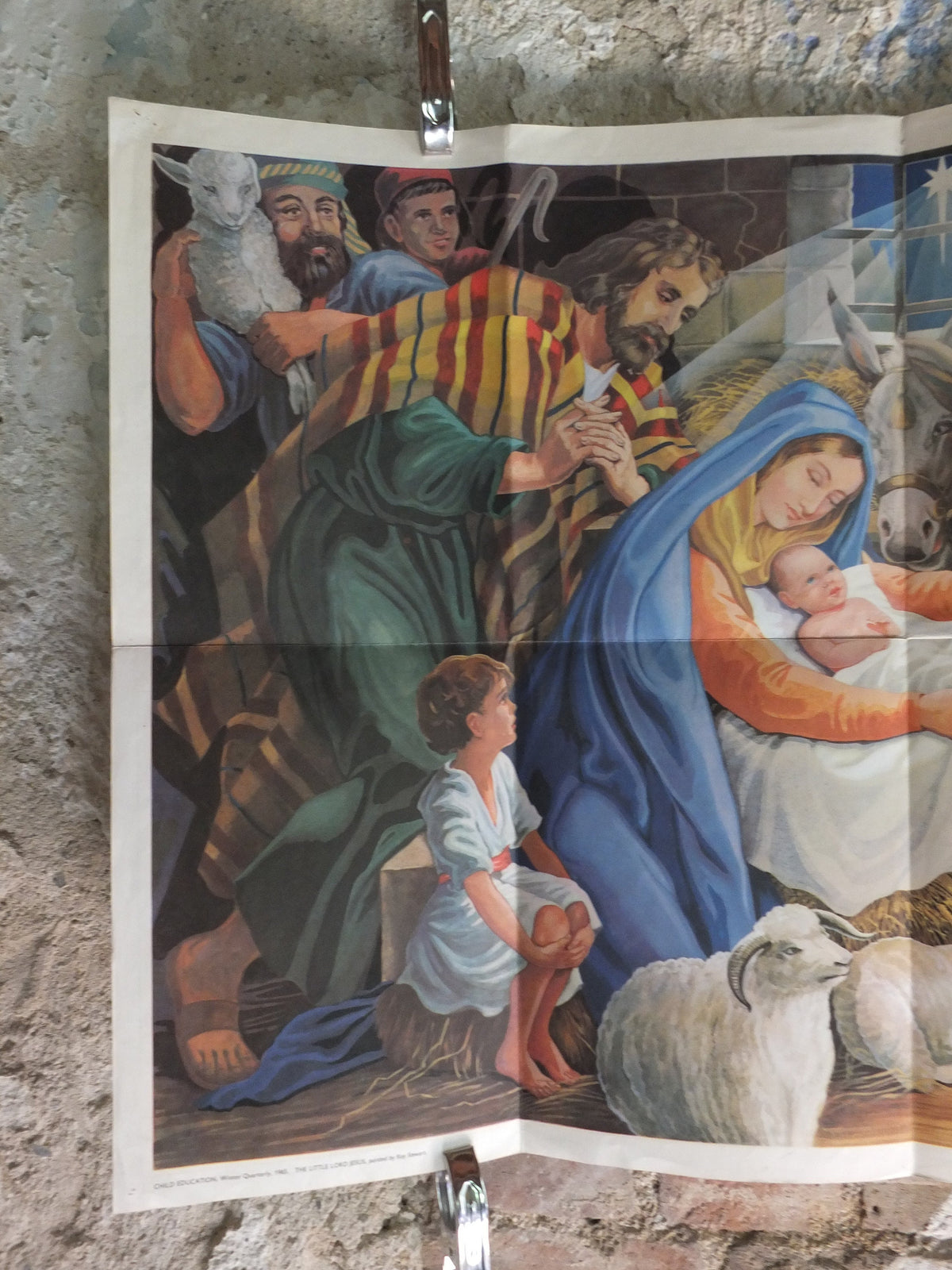 Original Vintage British Child Education Christmas Nativity Little Lord Jesus Poster mid century print Kay Stewart wall art 1965 1960s