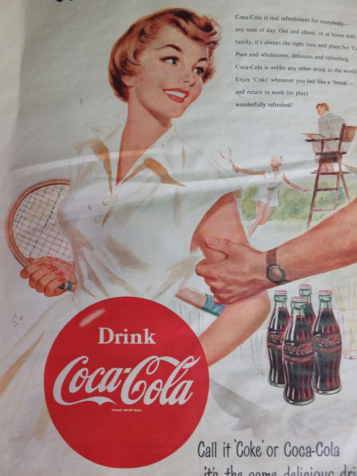 Original Vintage Cocacola Coke Poster Advertising Coca Cola beverage soda pop Coca-Cola carbonated fizzy bottle print wall art retro 1950s