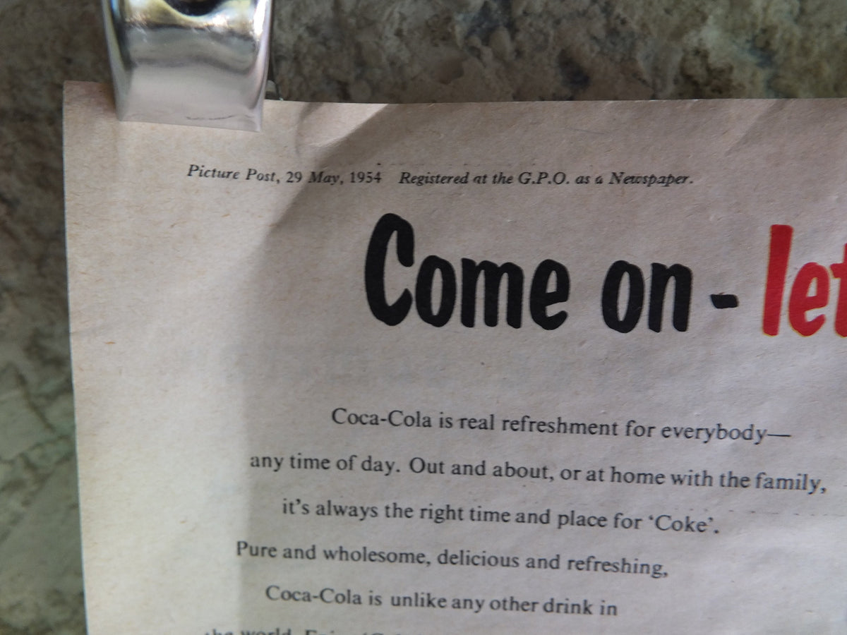 Original Vintage Cocacola Coke Poster Advertising Coca Cola beverage soda pop Coca-Cola carbonated fizzy bottle print wall art retro 1950s