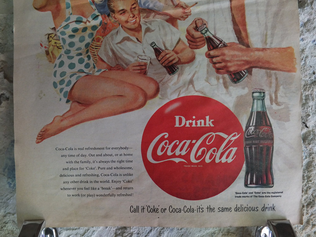Original Vintage Cocacola Coke Poster Advertising Coca Cola beverage soda pop Coca-Cola carbonated fizzy bottle print wall art retro 1950s