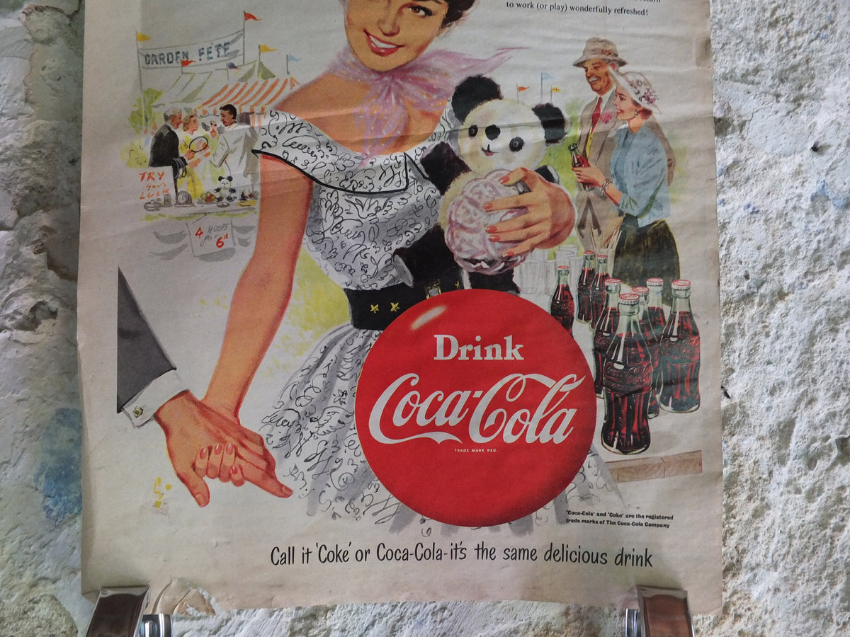 Original Vintage Cocacola Coke Poster Advertising Coca Cola beverage soda pop Coca-Cola carbonated fizzy bottle print wall art retro 1950s