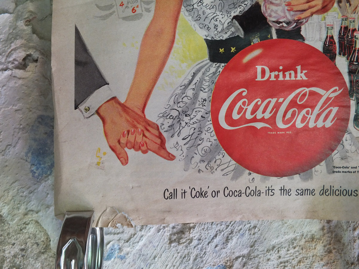 Original Vintage Cocacola Coke Poster Advertising Coca Cola beverage soda pop Coca-Cola carbonated fizzy bottle print wall art retro 1950s