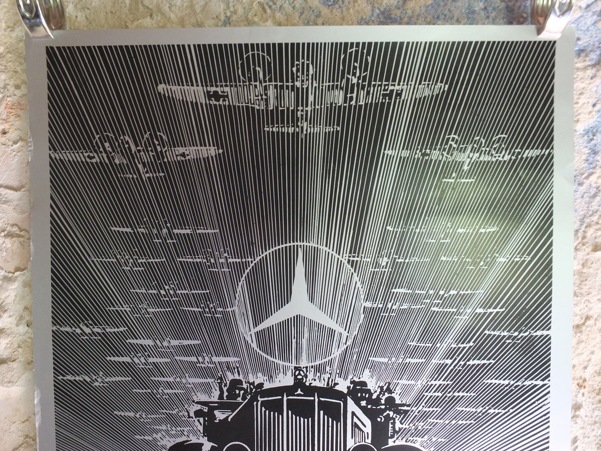 Vintage German WW2 Mercedes Benz Poster Daimler World War 2 1939 trucks lorries planes bombers mid century Advertising wall art 1980s