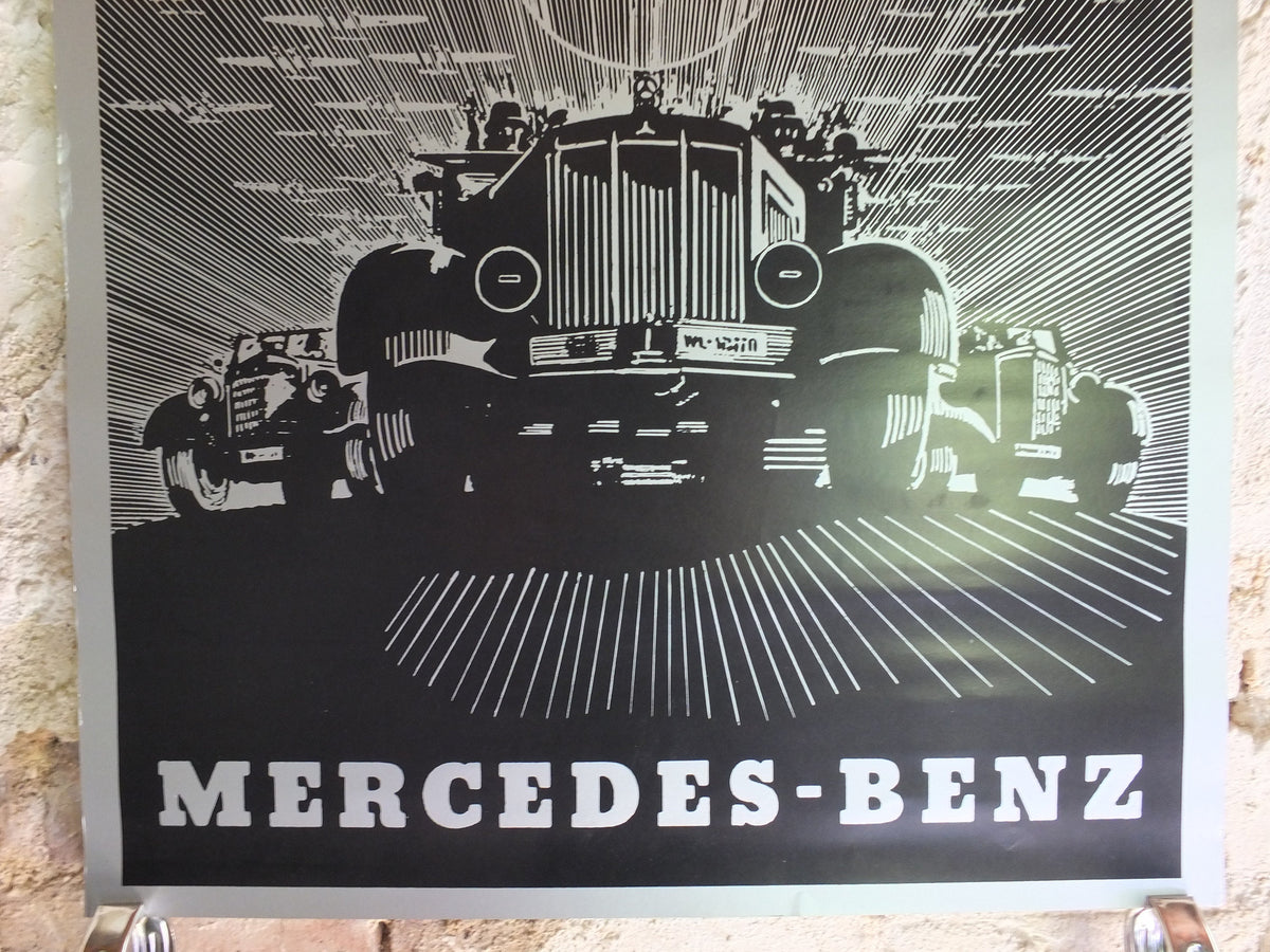 Vintage German WW2 Mercedes Benz Poster Daimler World War 2 1939 trucks lorries planes bombers mid century Advertising wall art 1980s